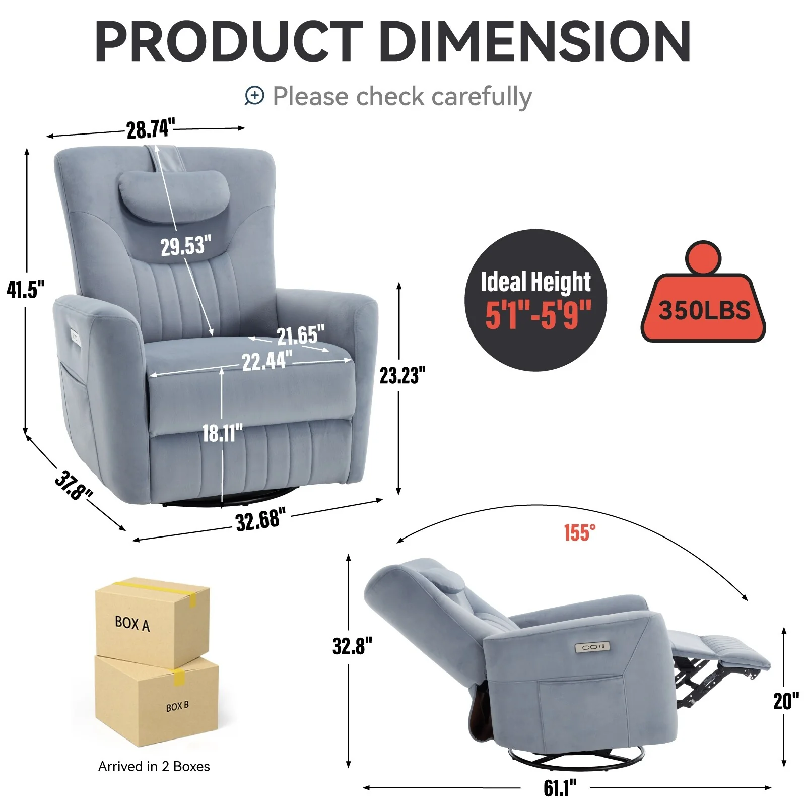 Swivel and Rocker Power Recliner Chair with Lumbar