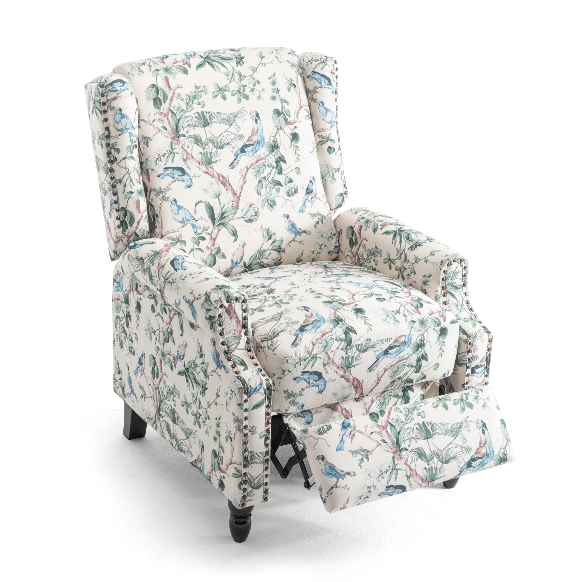 Linen Manual Upholstered Recliner with Wood Legs