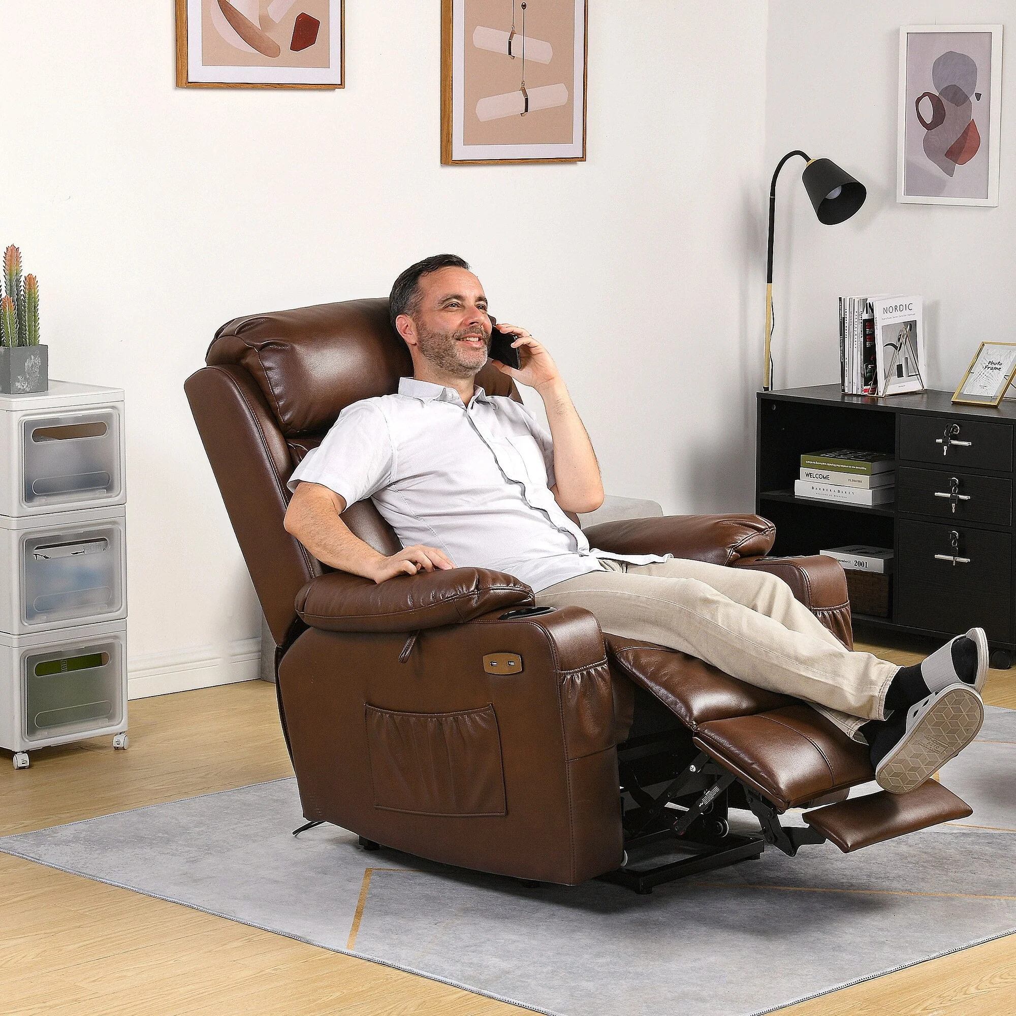 Modern Reclining Chair Faux Leather Massage