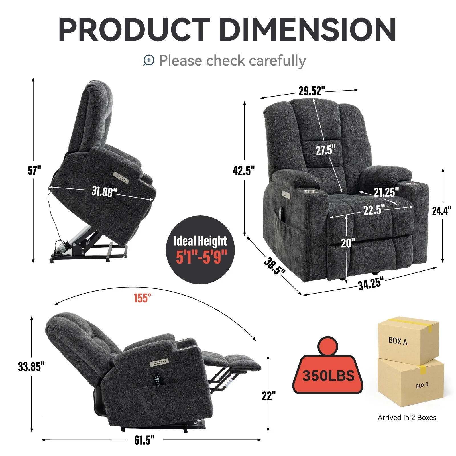 Large Power Lift Recliner Chair with Massage and Heat