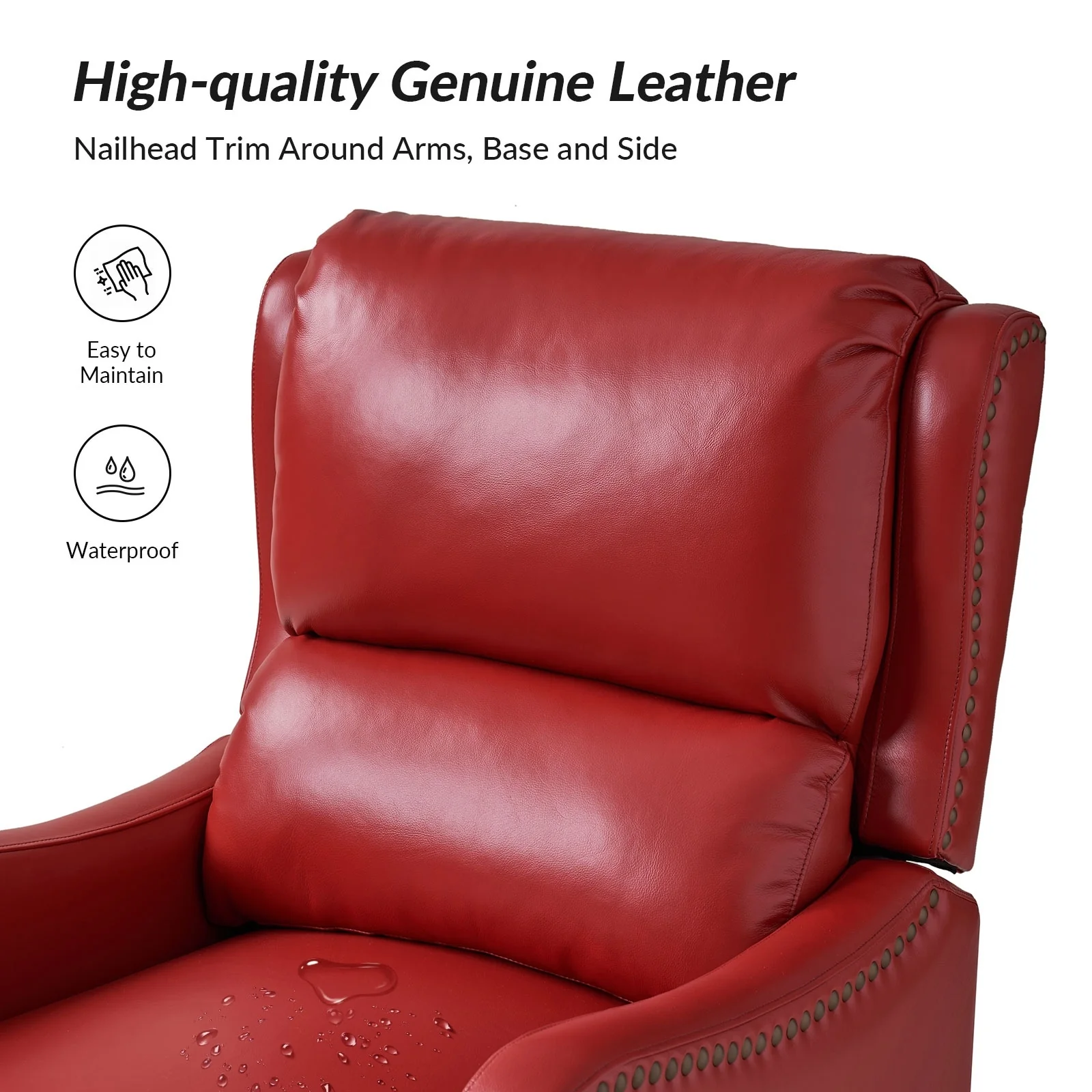 Brigida Modern Genuine Leather Nailhead Trim Recliner with Adjustable Footrest Set of 2 by HULALA HOME