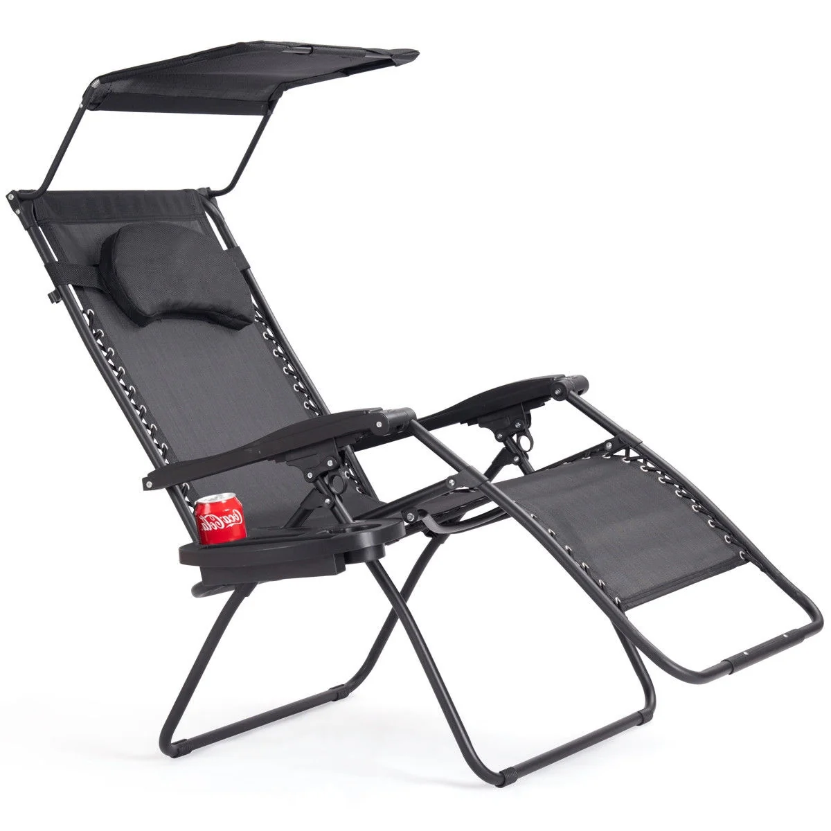 Gymax Folding Recliner Zero Gravity Lounge Chair W/ Shade Canopy Cup