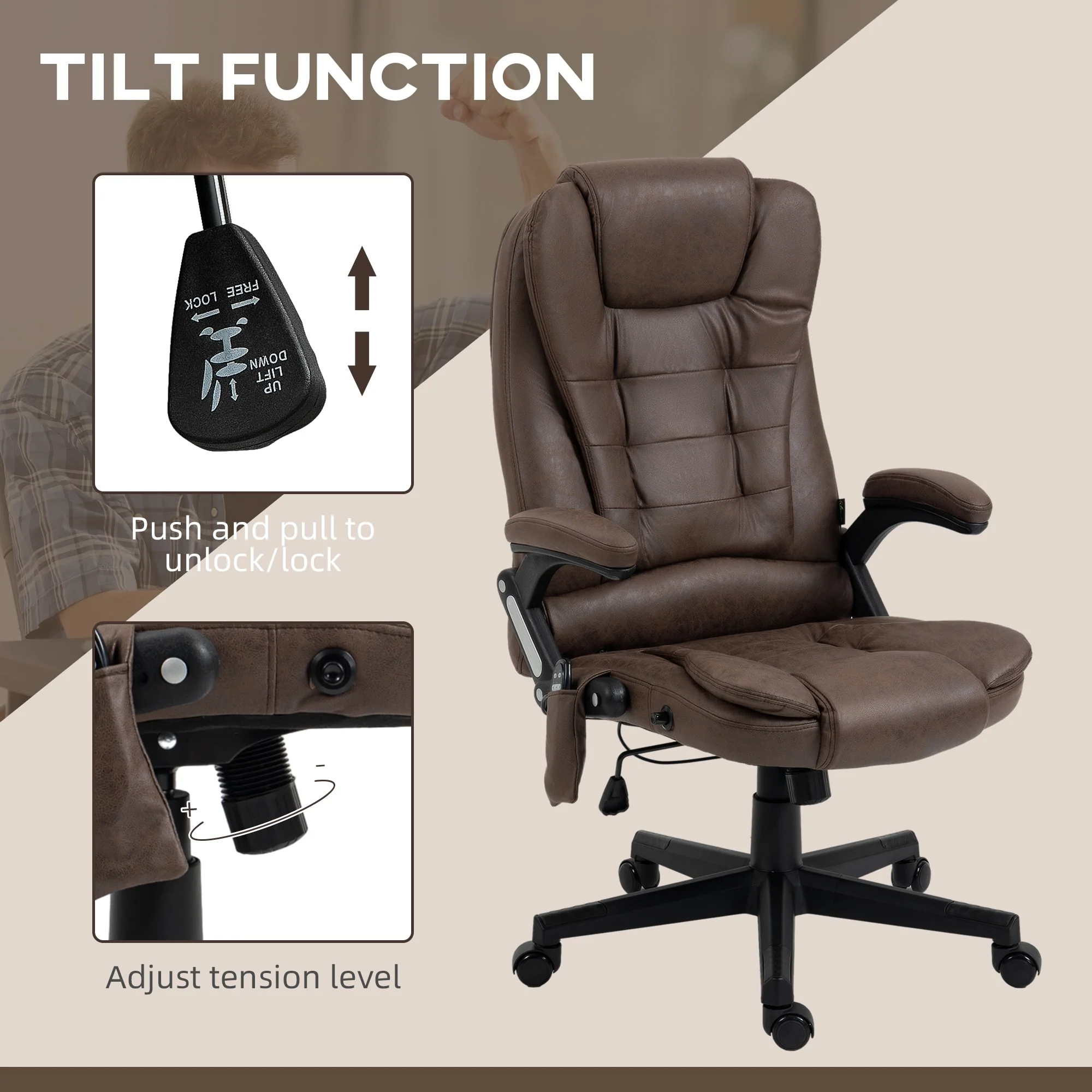 Heated Microfiber Executive Office Chair with 6-Point Massage, Reclining Backrest, Adjustable Height & Remote Control