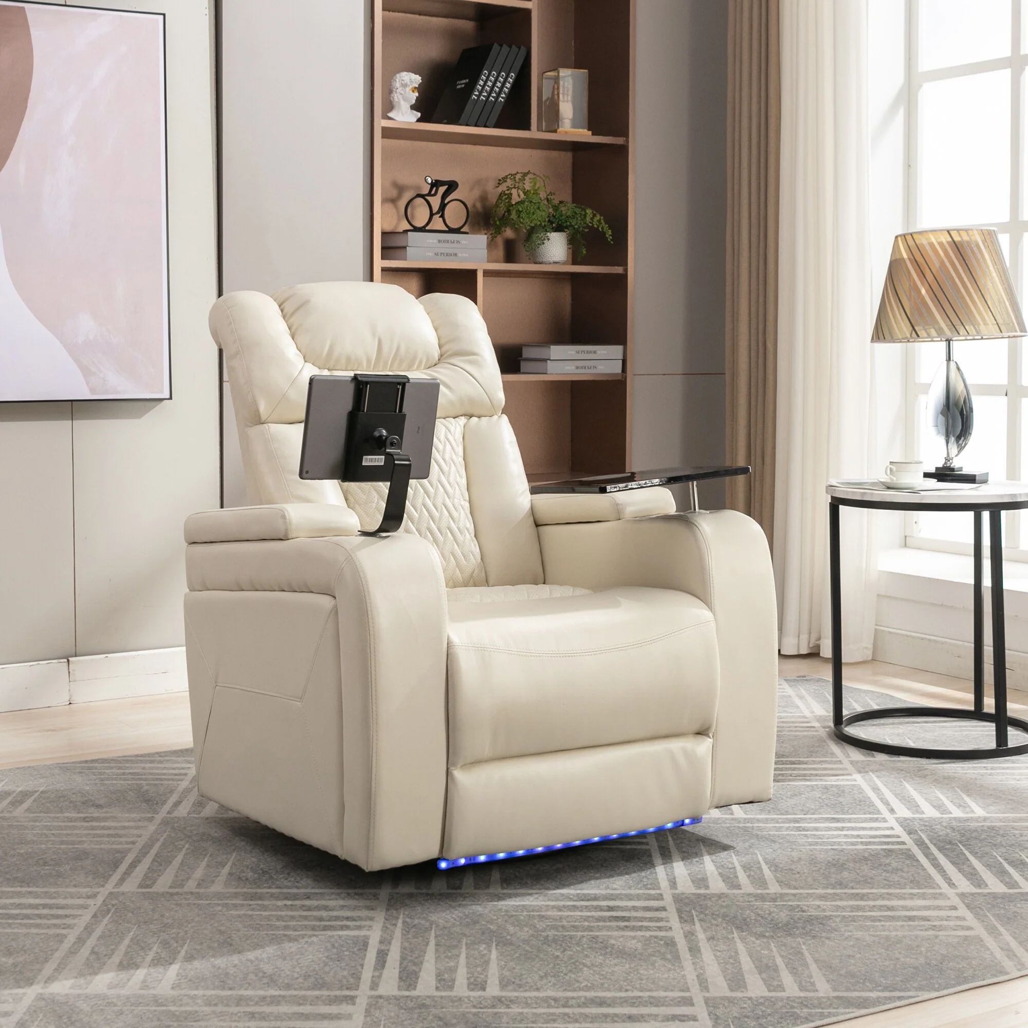 Power Recliner Chair with 270�� Swivel, Tray, USB & Cup Holders