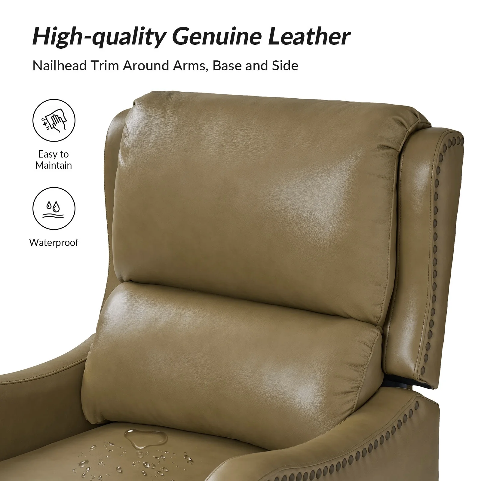 Brigida Modern Genuine Leather Nailhead Trim Recliner with Adjustable Footrest Set of 2 by HULALA HOME