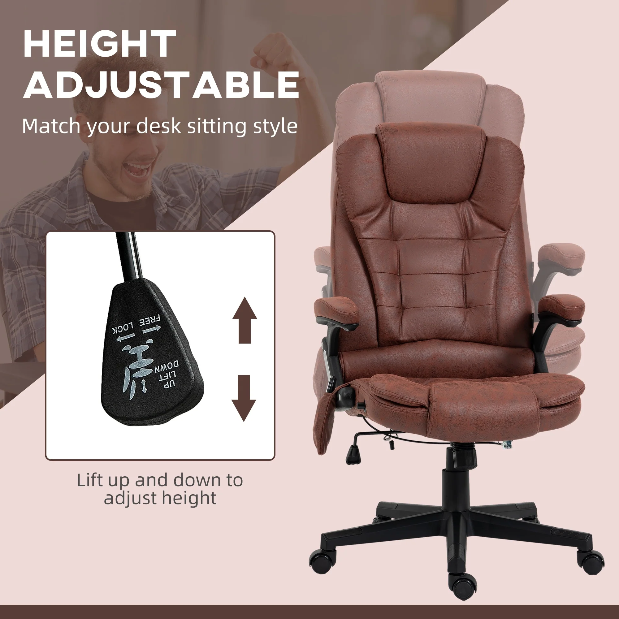 Heated Microfiber Executive Office Chair with 6-Point Massage, Reclining Backrest, Adjustable Height & Remote Control