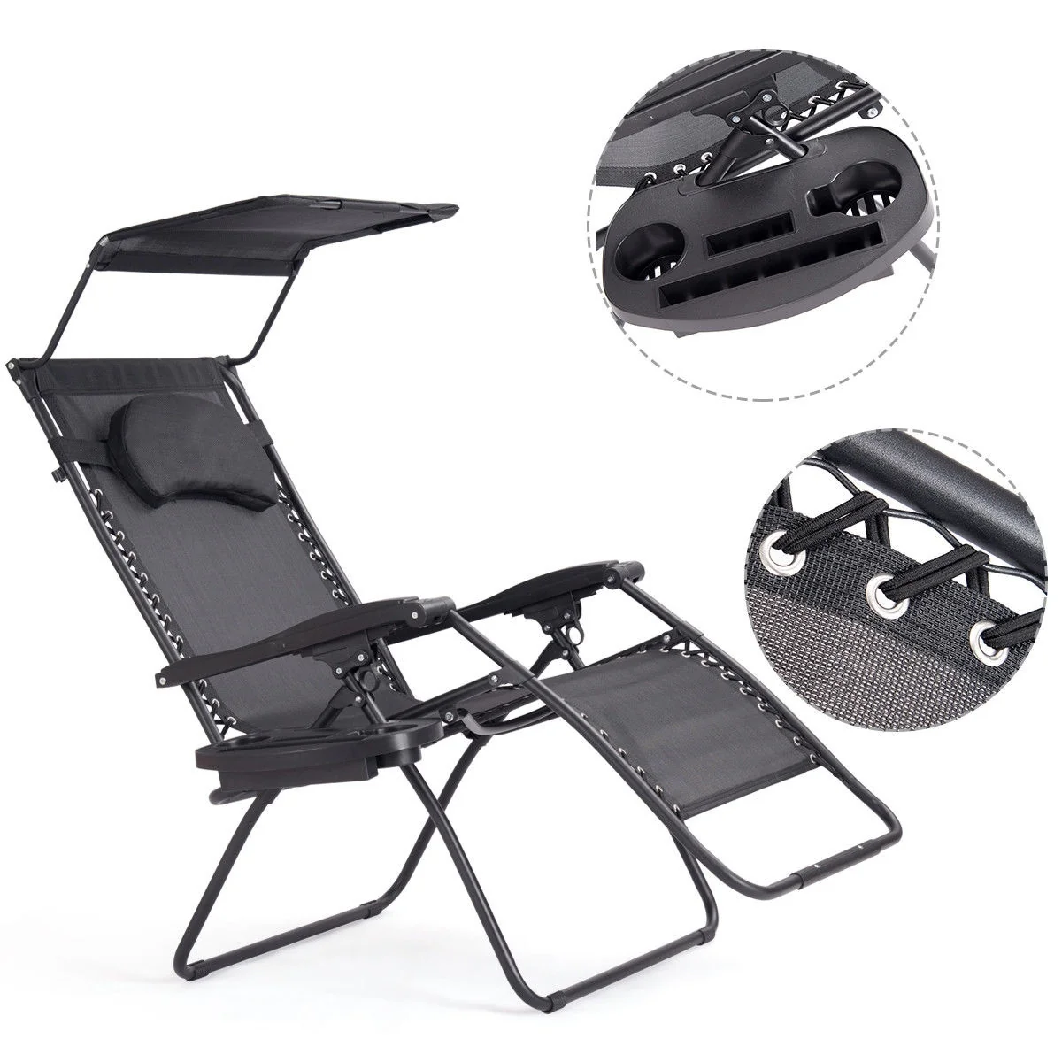Gymax Folding Recliner Zero Gravity Lounge Chair W/ Shade Canopy Cup