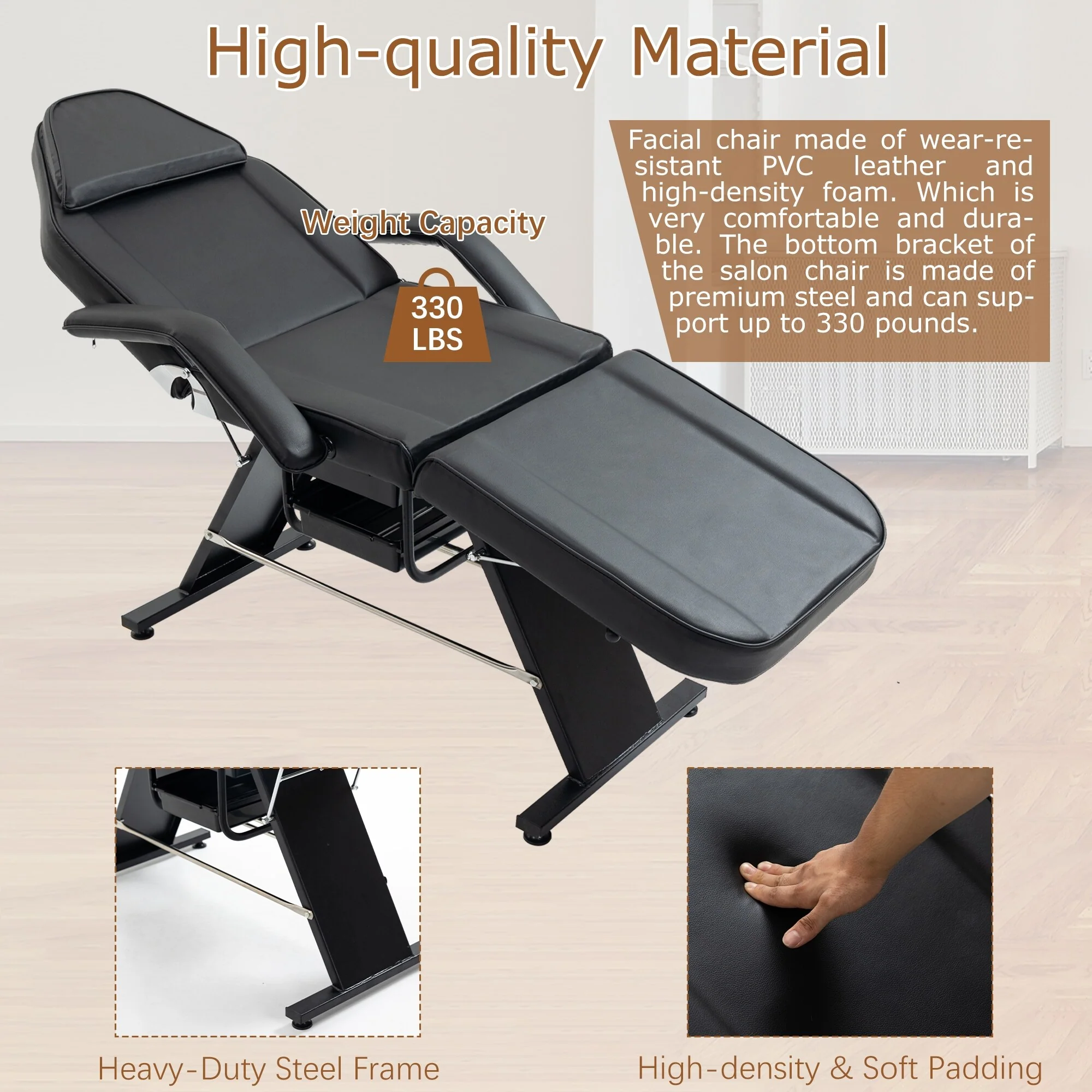 Professional Massage Spa Salon Bed Chair, Folding Lash Bed with Hydraulic Stool Adjustable Facial Chair Bed