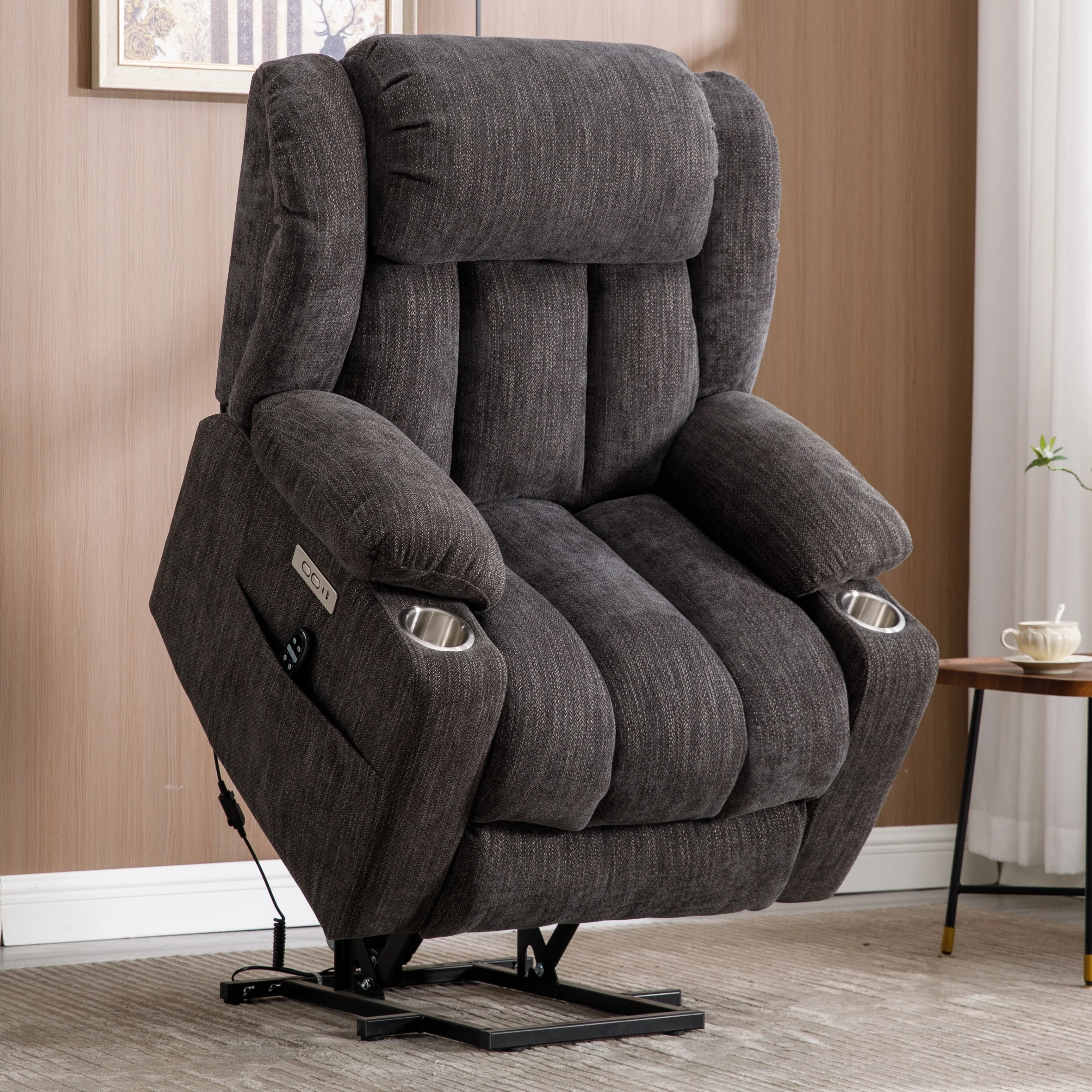 Electric Lift Recliner with Targeted Massage, Lumbar Heating, Dual USB Charging, and Stainless Steel Cup Holders