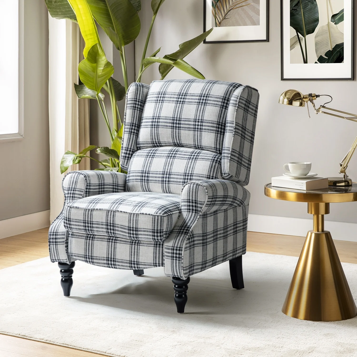 Olympus Upholstered Classic Manual Wingback Recliner with Solid Wood Legs by HULALA HOME