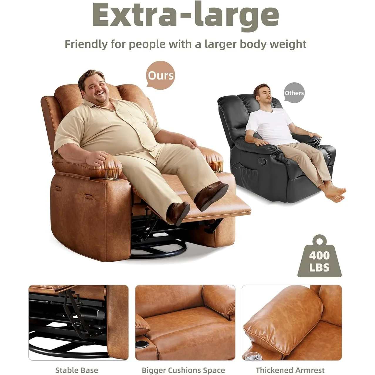 360�� Swivel Oversized Recliner Chairs with Heat and Massage