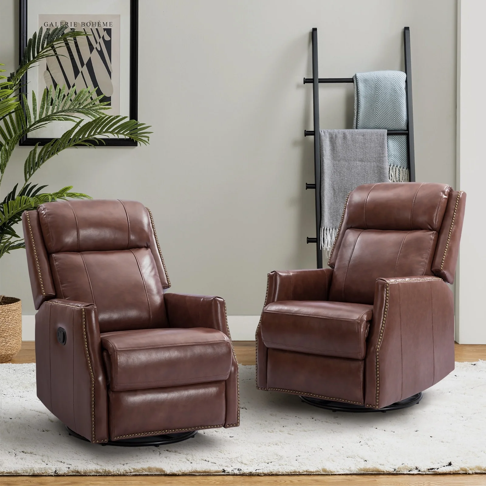 Demeter modern Genuine Leather Swivel Nursery Chair with Nailhead Trims Set of 2 by HULALA HOME