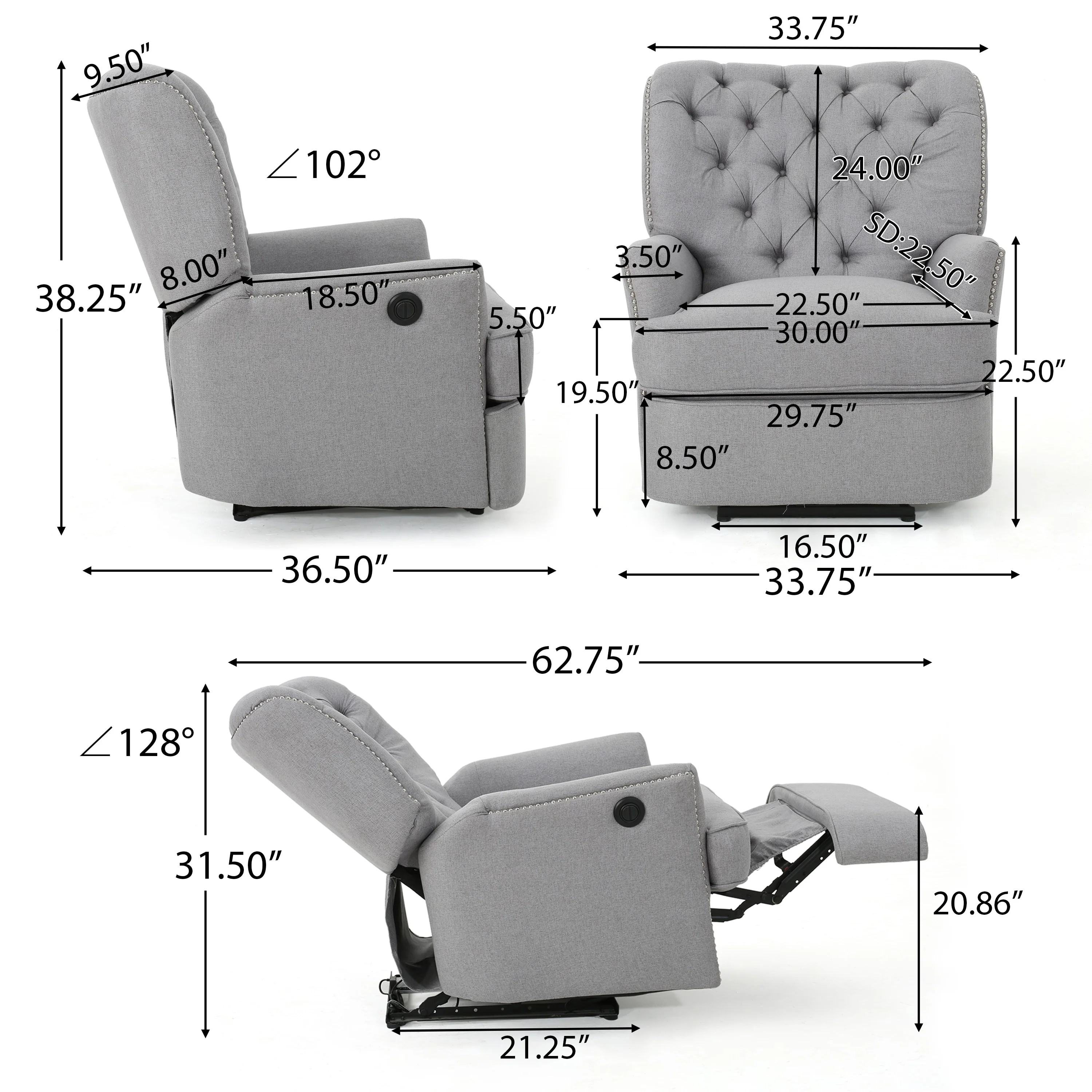 Salomo Tufted Fabric Power Recliner by Christopher Knight Home