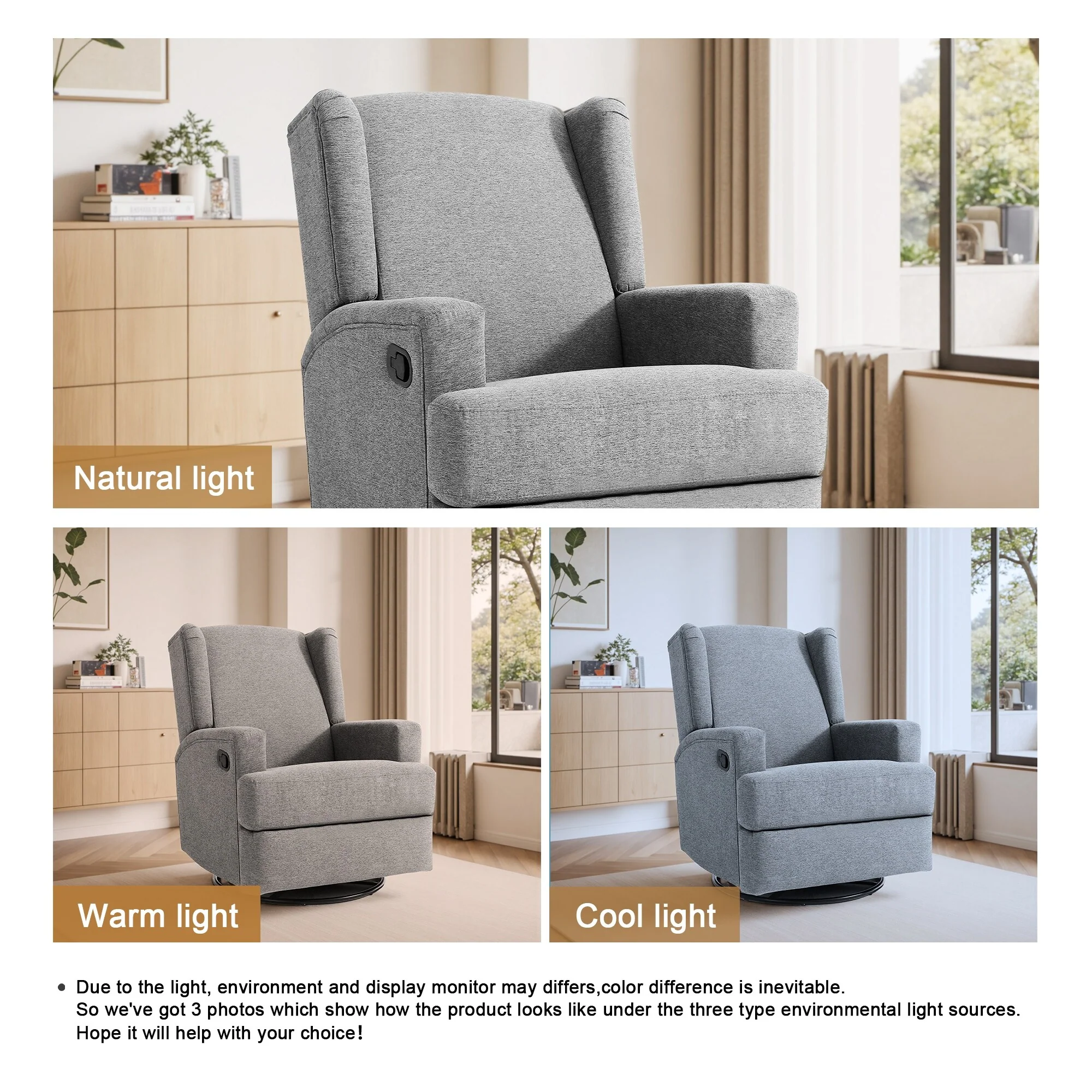 31'' W Wingback Manual Glider Swivel Rocker Recliner Nursery Chair