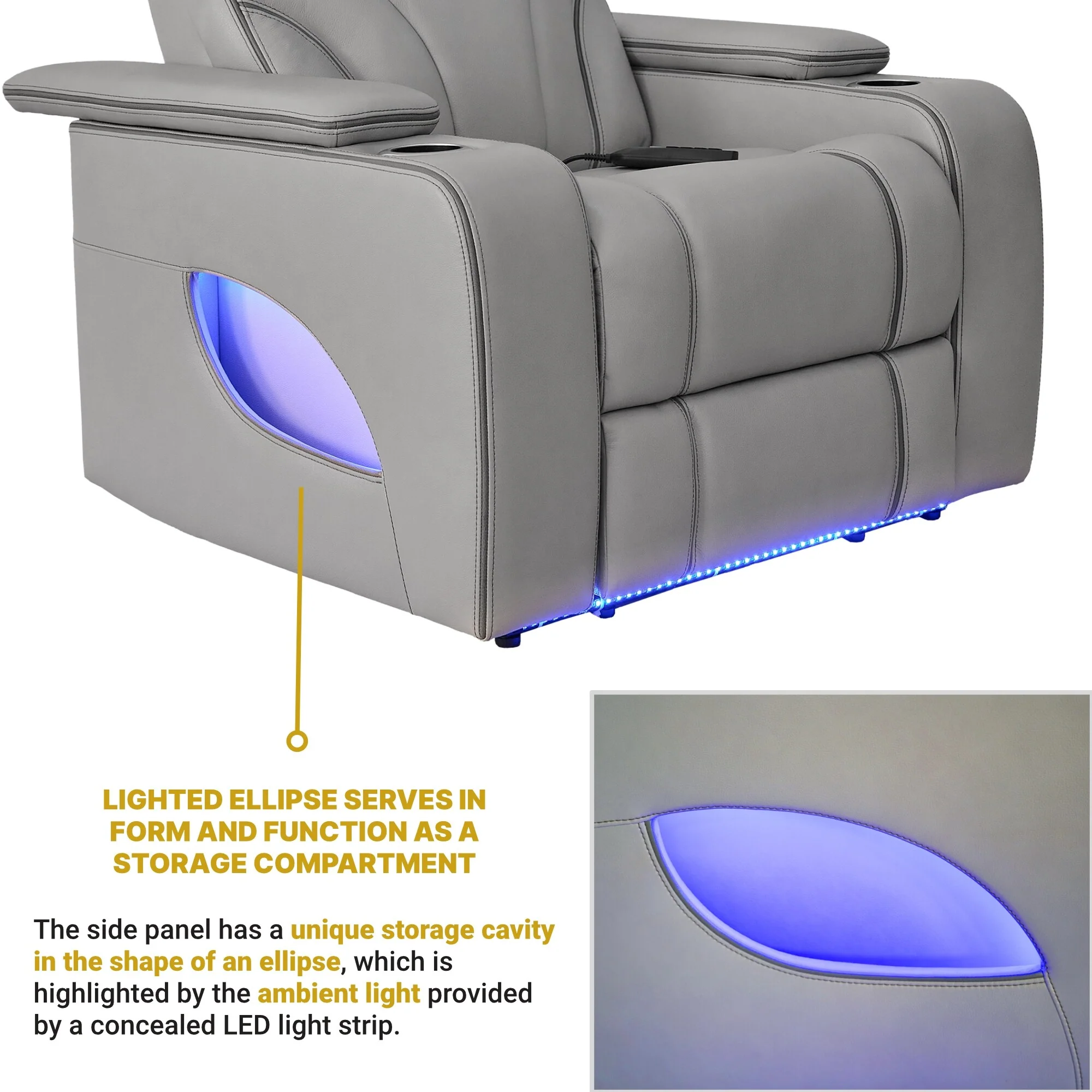 Octavia Silver and Gray Leather Zero Gravity Power Recliner with Heat and Massage