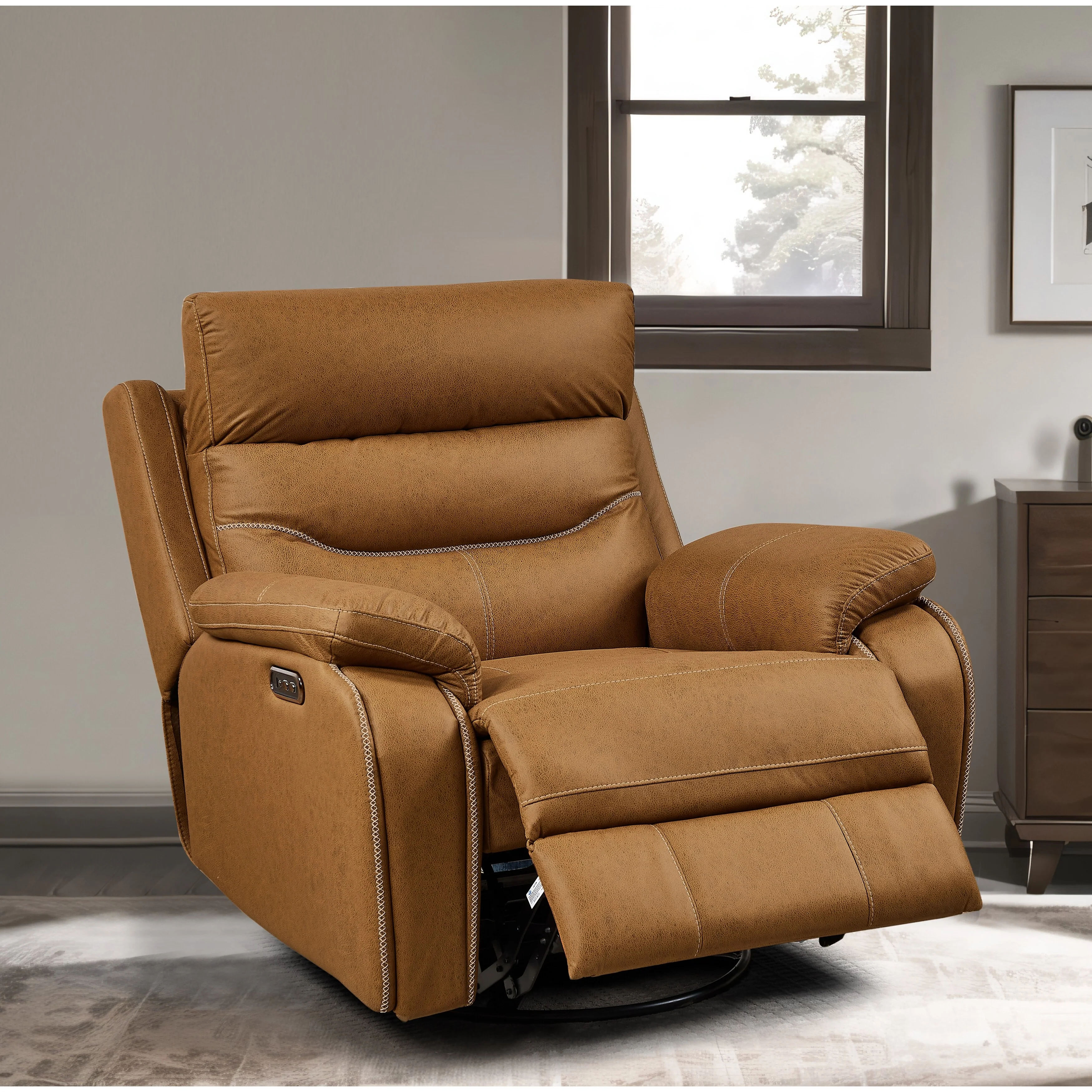 Grey Dual Motor Recliner Chair with 240�� Swivel, Rocking Feature, USB Connectivity, and Adjustable Head Support