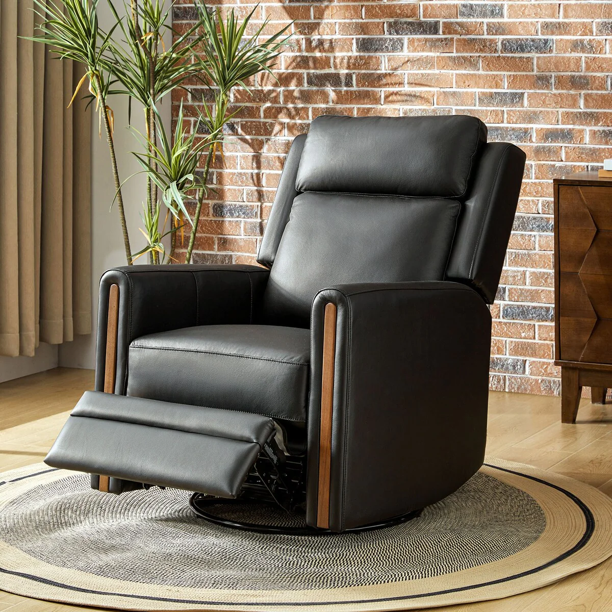 Jaime Modern Genuine Leather Rocking Swivel Power Recliner with Adjustable Headrest and Footrest by HULALA HOME