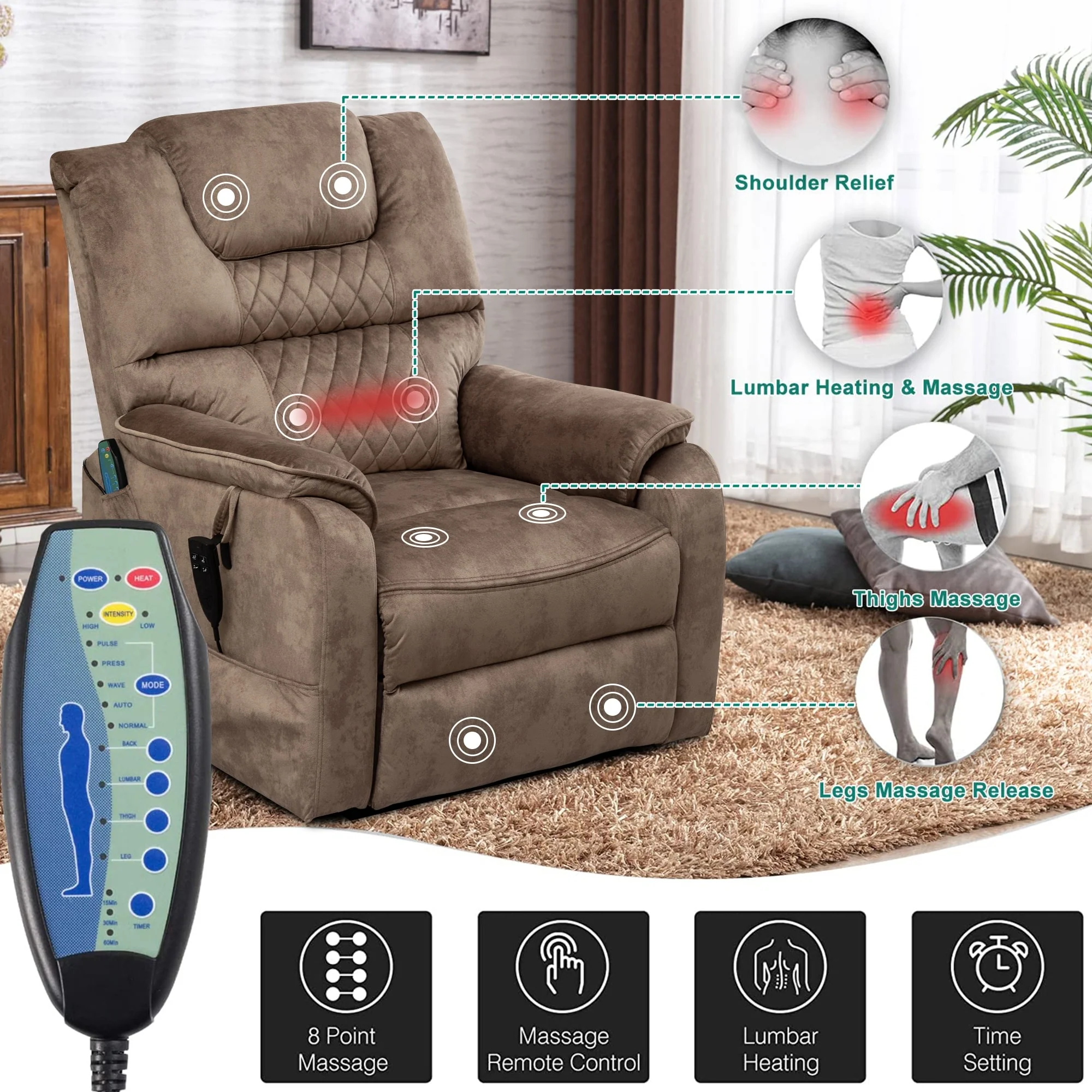 35.5W Dual Electric Power Lift Recliner,MassageHeat,180 degrees
