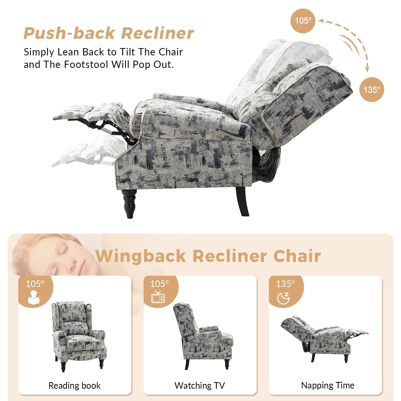 Olympus Upholstered Classic Manual Wingback Recliner with Solid Wood Legs Set of 2 by HULALA HOME