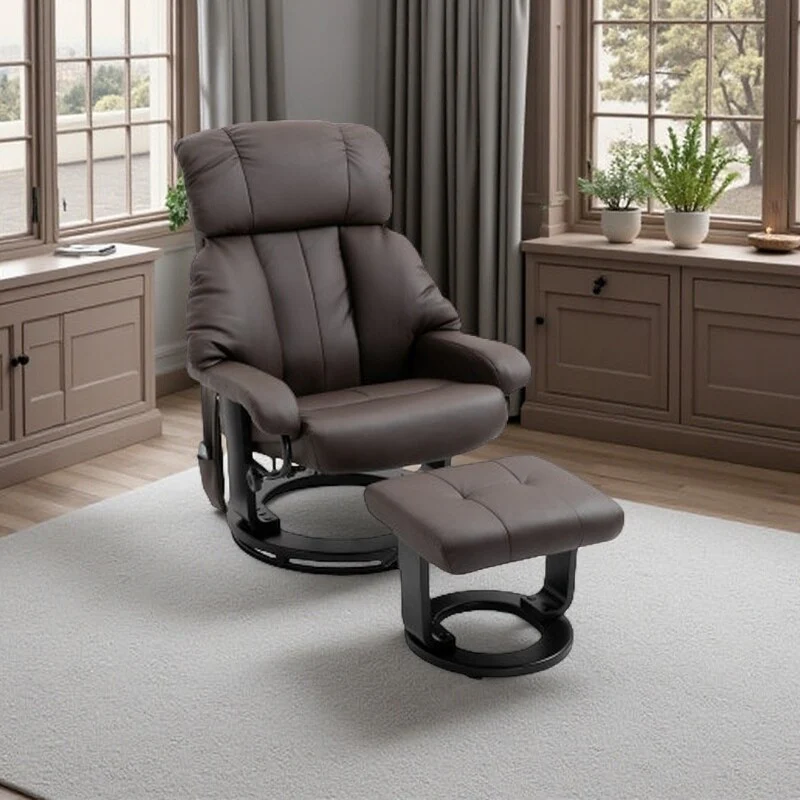 PU Leather Reclining Massage Chair with Ottoman, 360�� Swivel Base, and Remote-Controlled Vibration