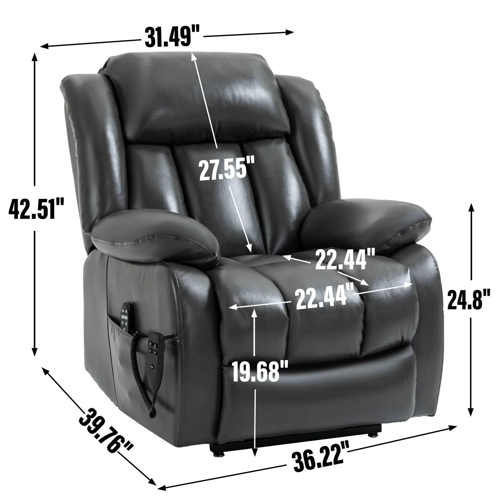 Grey Electric Power Lift Recliner with Massage, Heat, and 180�� Recline