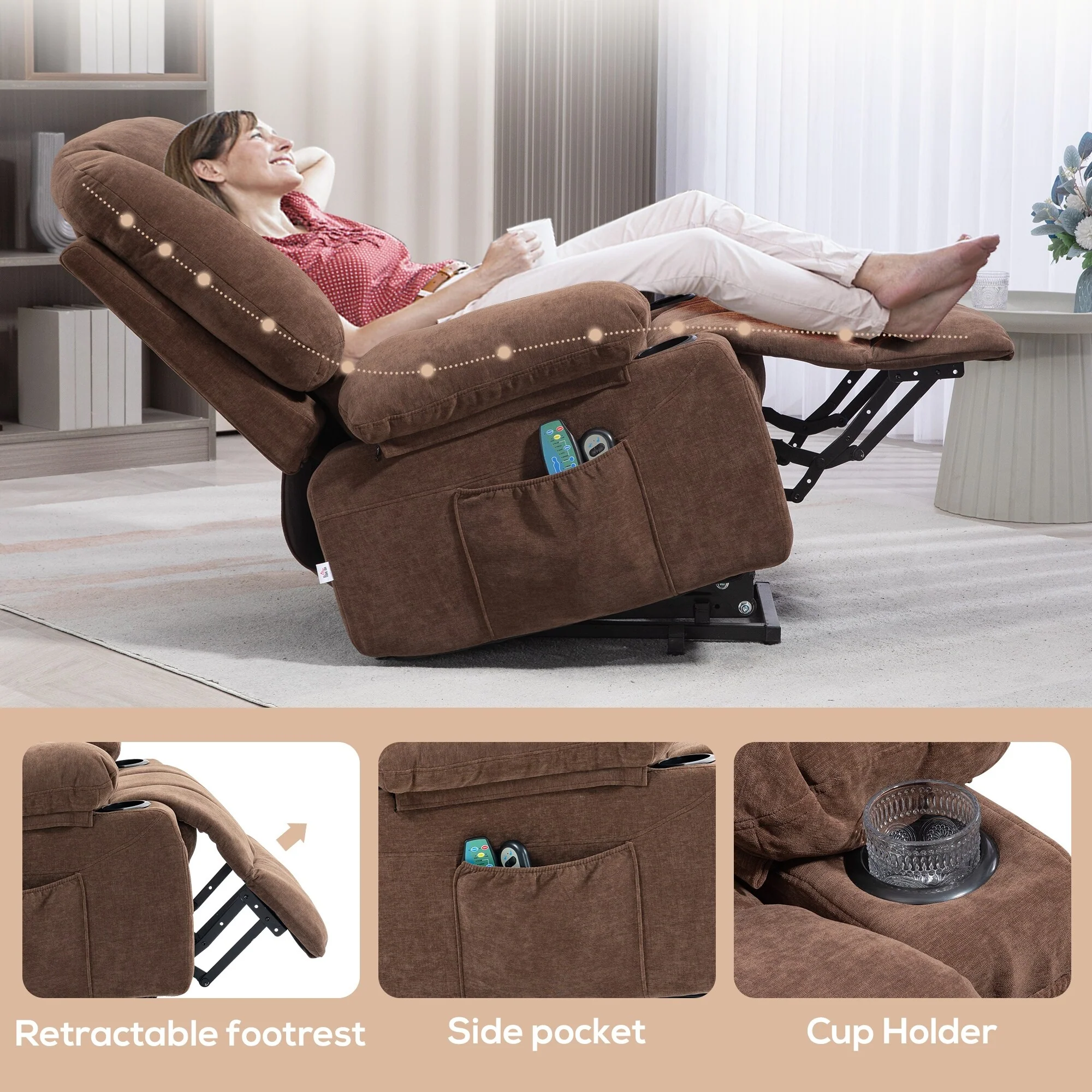 Brown Power Lift Recliner with Quick Assembly & Heat Massage