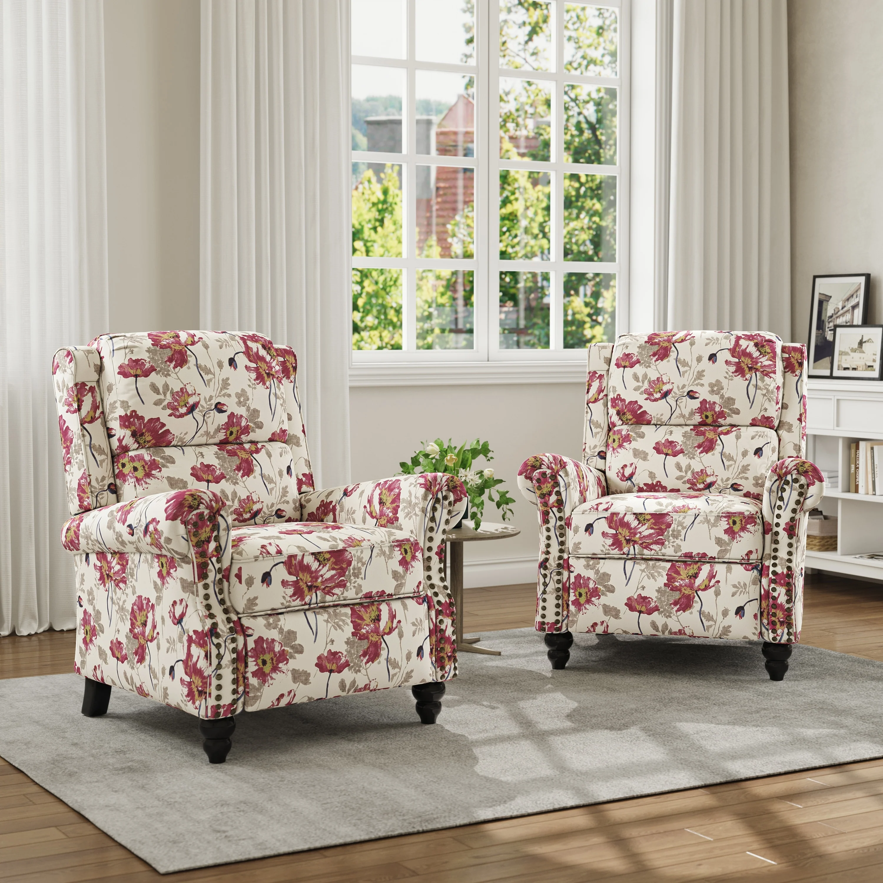 Mid-Century Nailhead PU Leather Linen Recliner