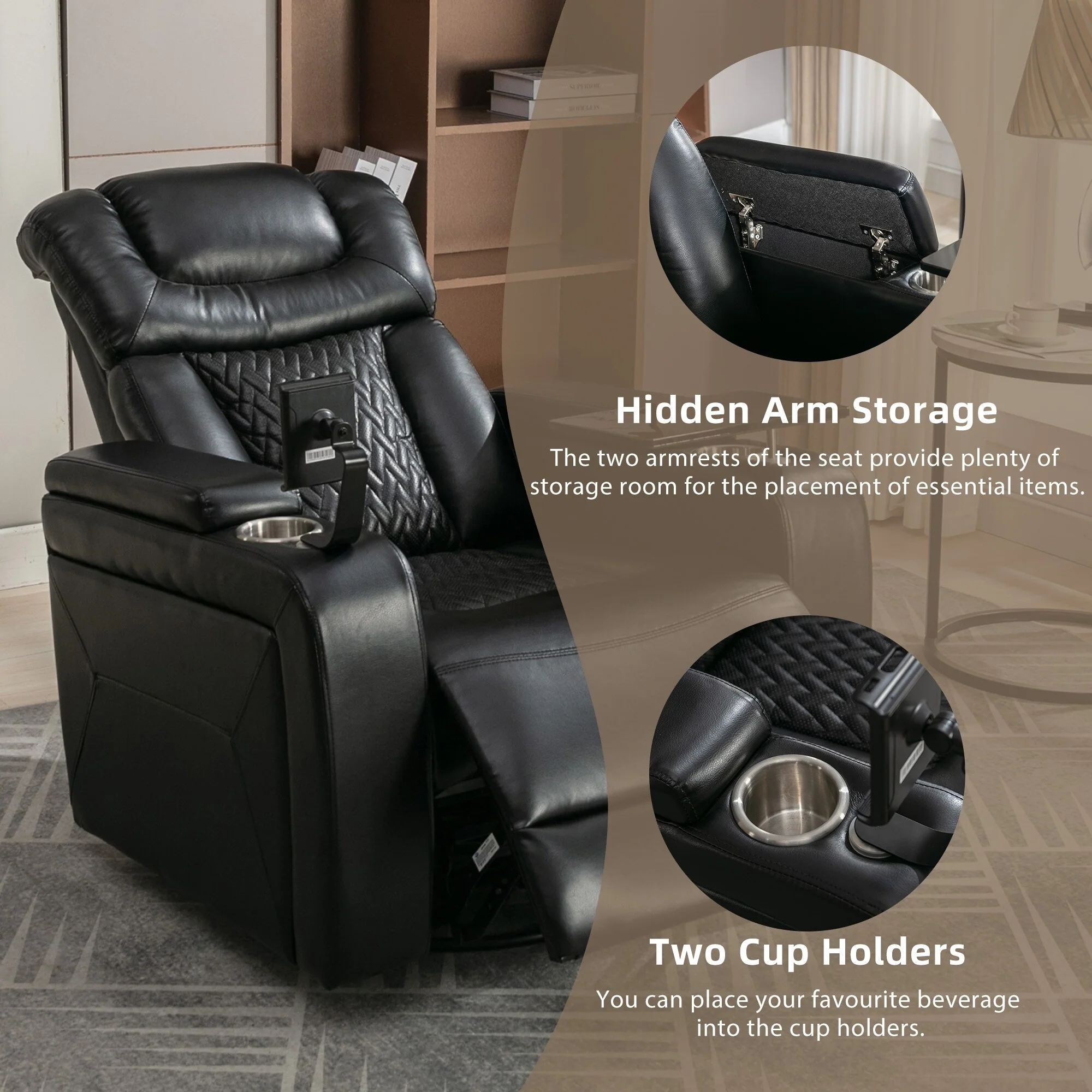 Power Recliner Chair with 270�� Swivel, Tray, USB & Cup Holders