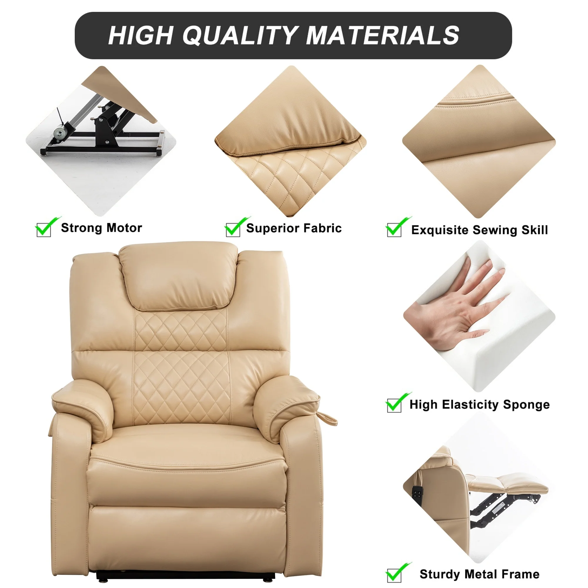 35.5W Dual Electric Power Lift Recliner,MassageHeat,180 degrees