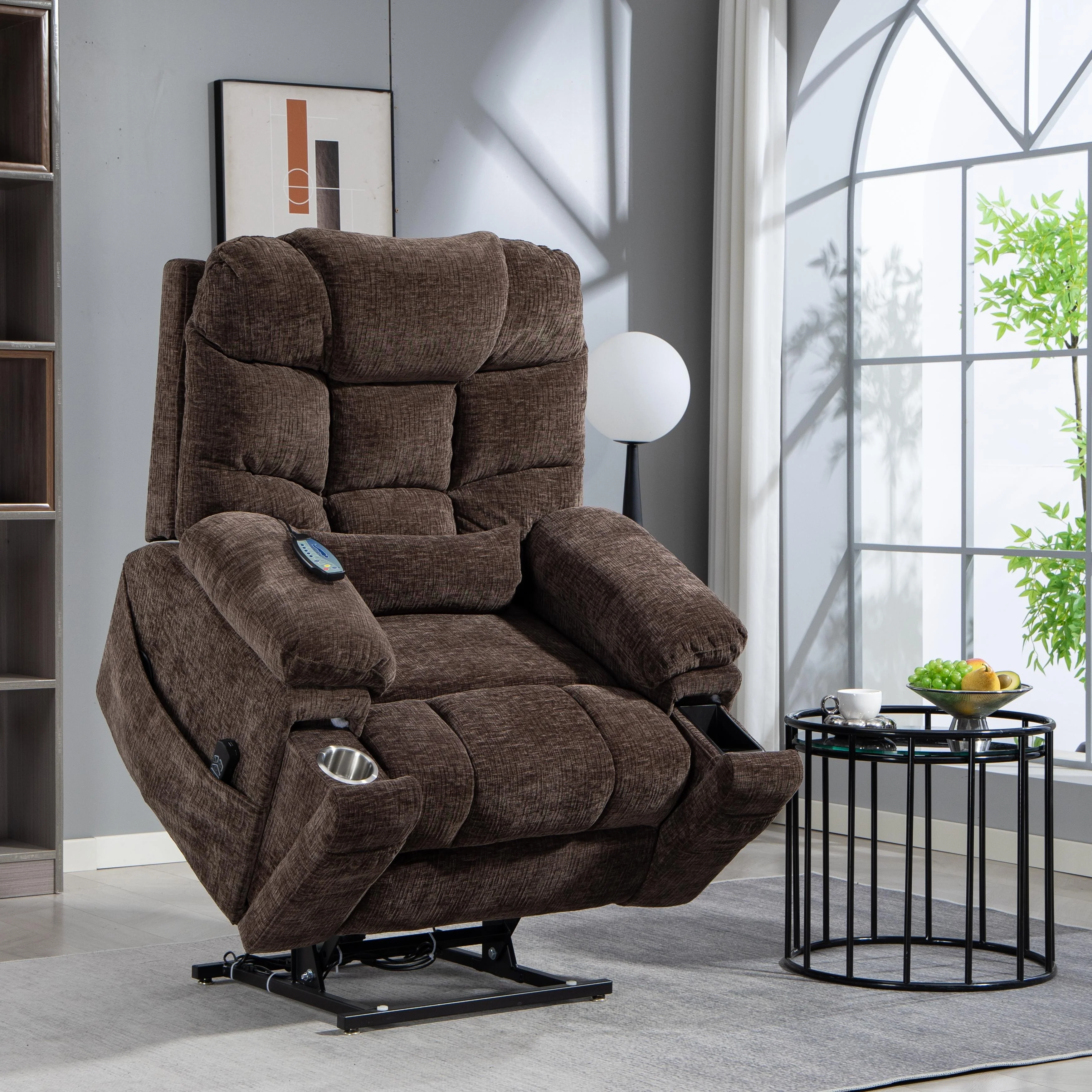 40'' Oversized Dual Motor Power Recliner Lift Chair with Massage and Heat��Chenille Fabric