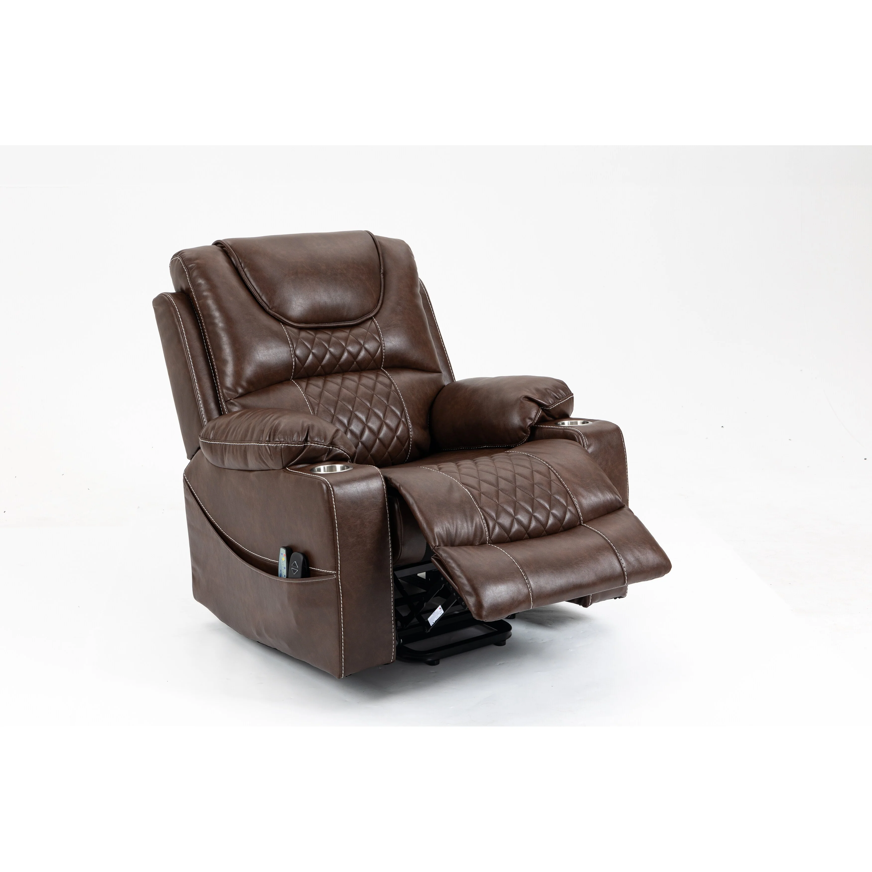 Leather Dual?Motor Power Recliner Chair with Heat, Massage & Cup Holders