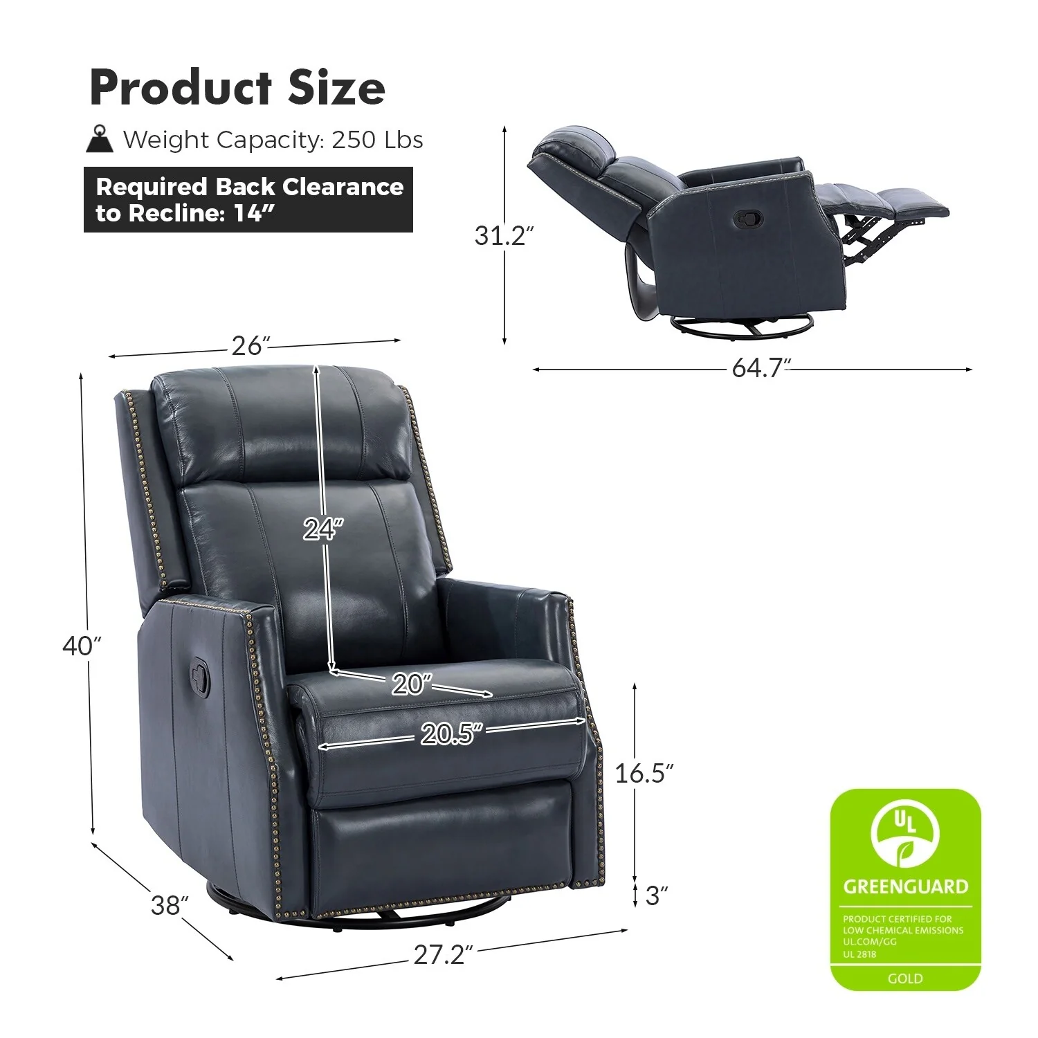 Demeter modern Genuine Leather Swivel Nursery Chair with Nailhead Trims Set of 2 by HULALA HOME