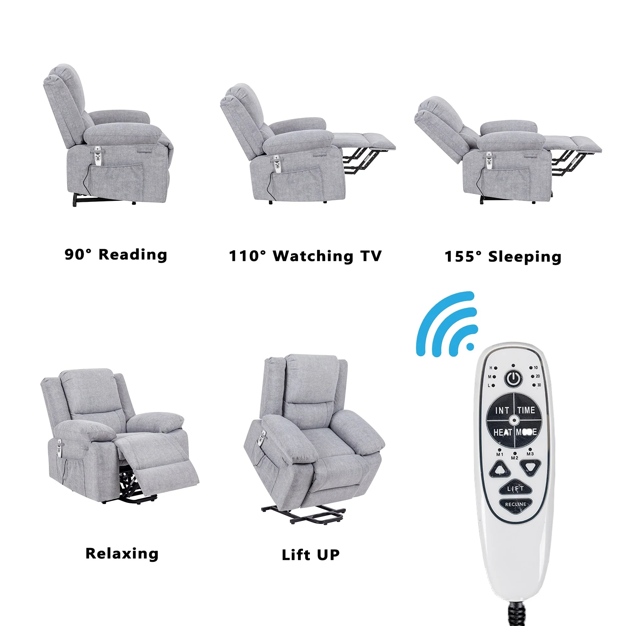 Reclining Lift Chair with Massage, Heating & Remote Control Pockets