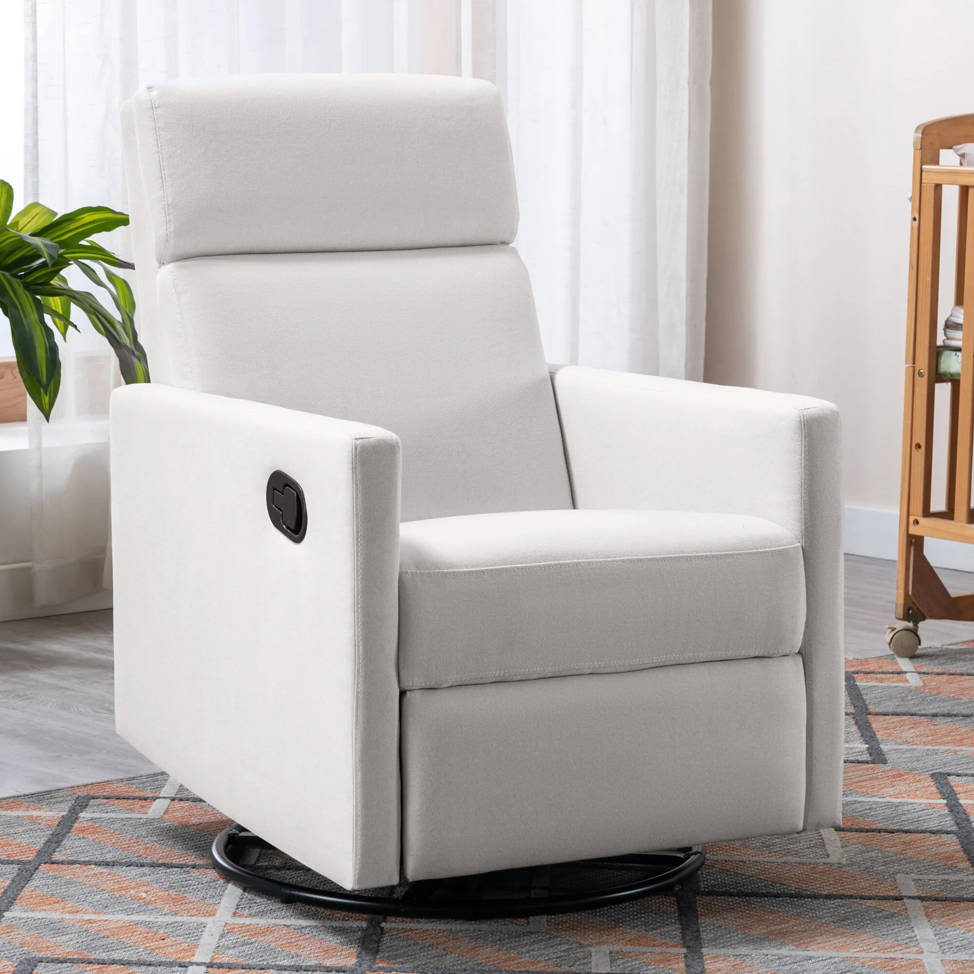 Roomfitters Modern Upholstered Rocker Nursery Chair, Plush Seating Glider Swivel Recliner Chair