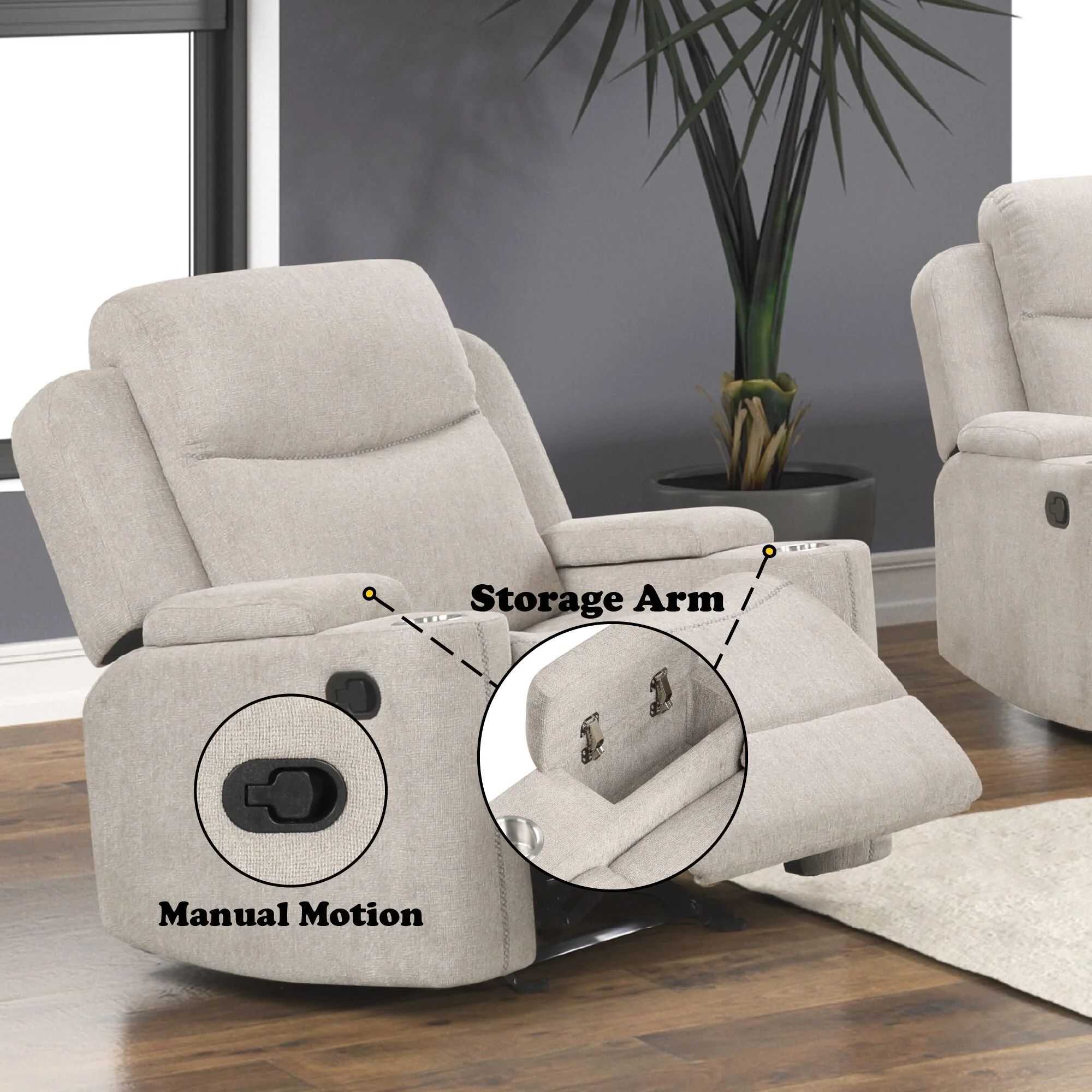 Light Gray Chenille Motion Glider Recliner