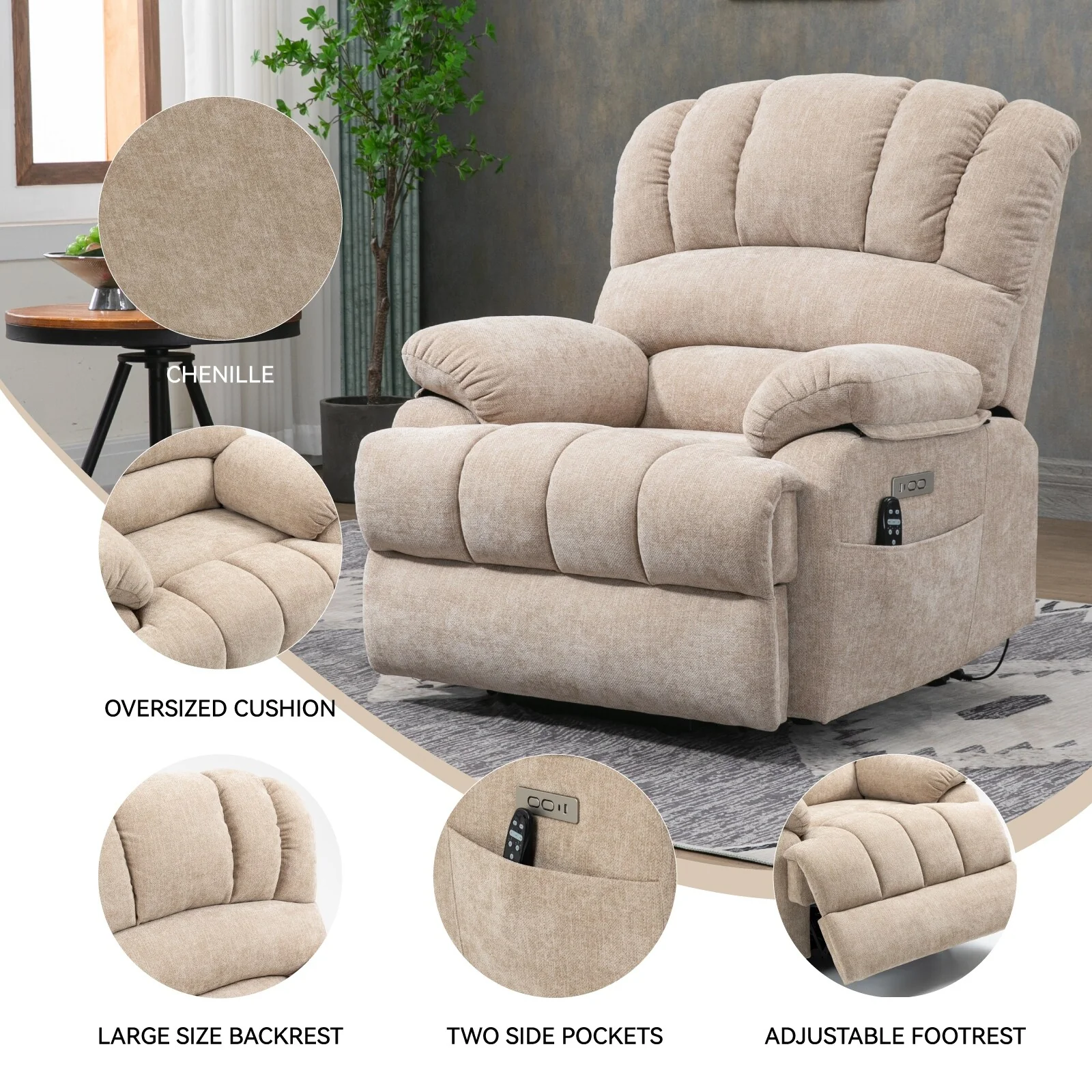 Chenille Power Lift Recliner Chair