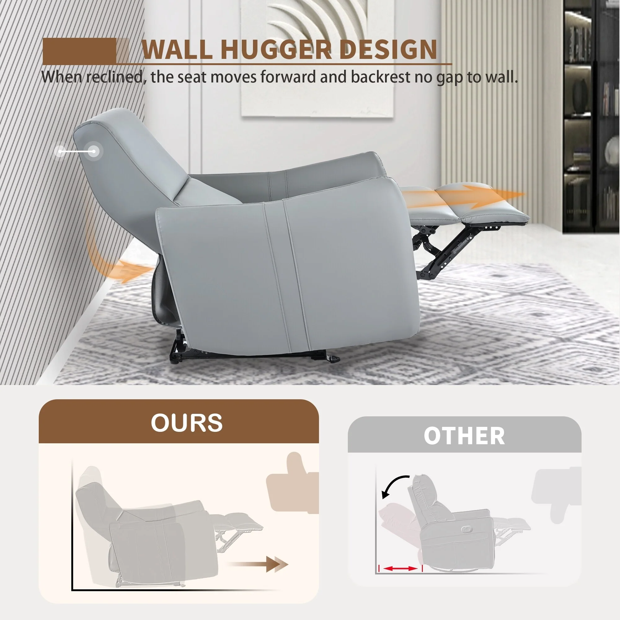 PU Leather Wall?Hugger Power Recliner Chair with USB?C & 330?lbs Capacity
