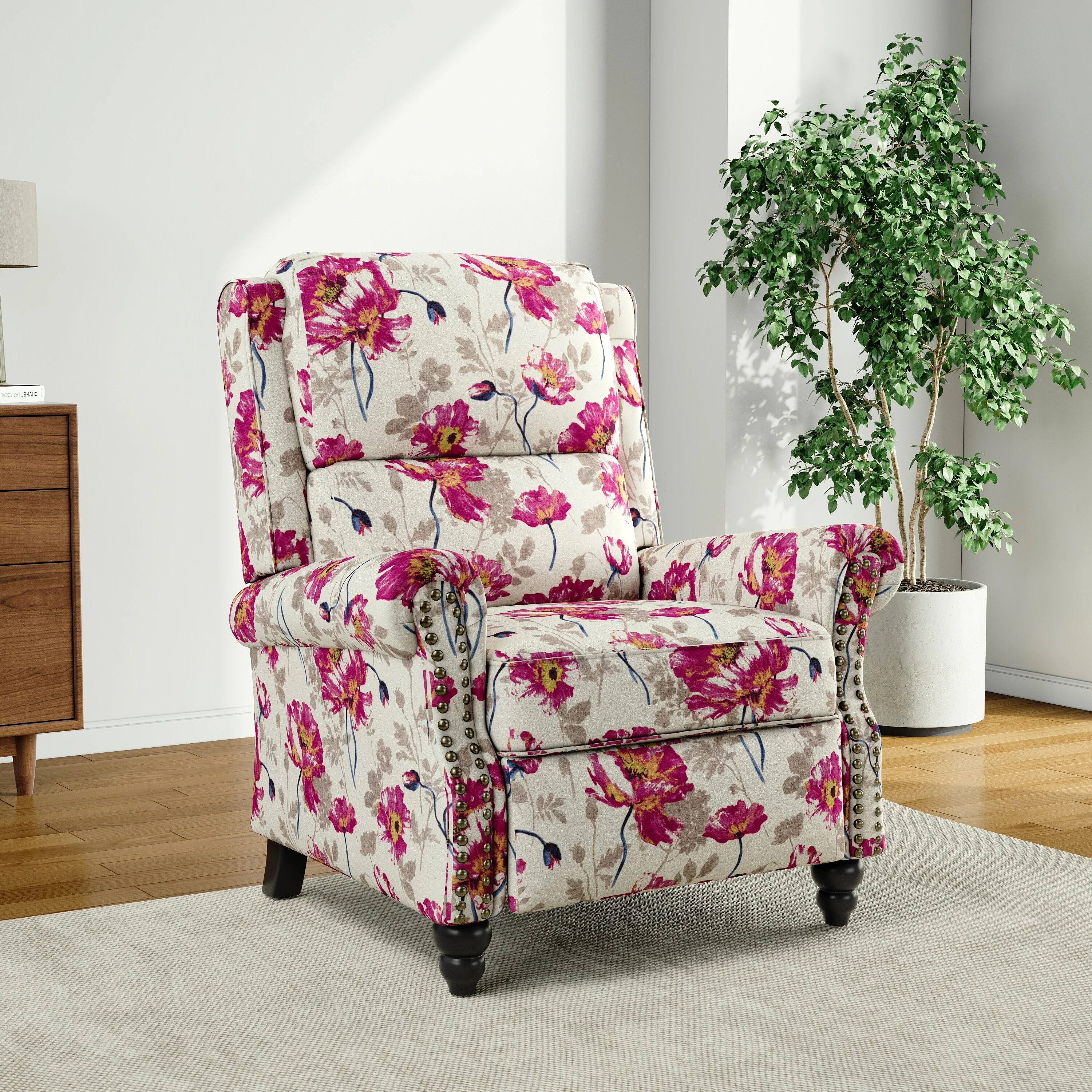 Alisa 35'' W Vegan Leather/ Linen Glider Push Back Recliner Chair