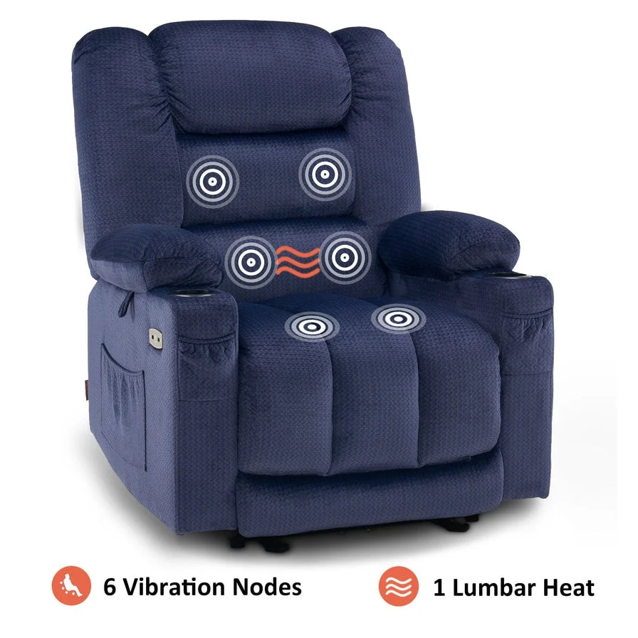 MCombo Electric Power Recliner Chair with Heat and Massage, Fabric 6079/PR670