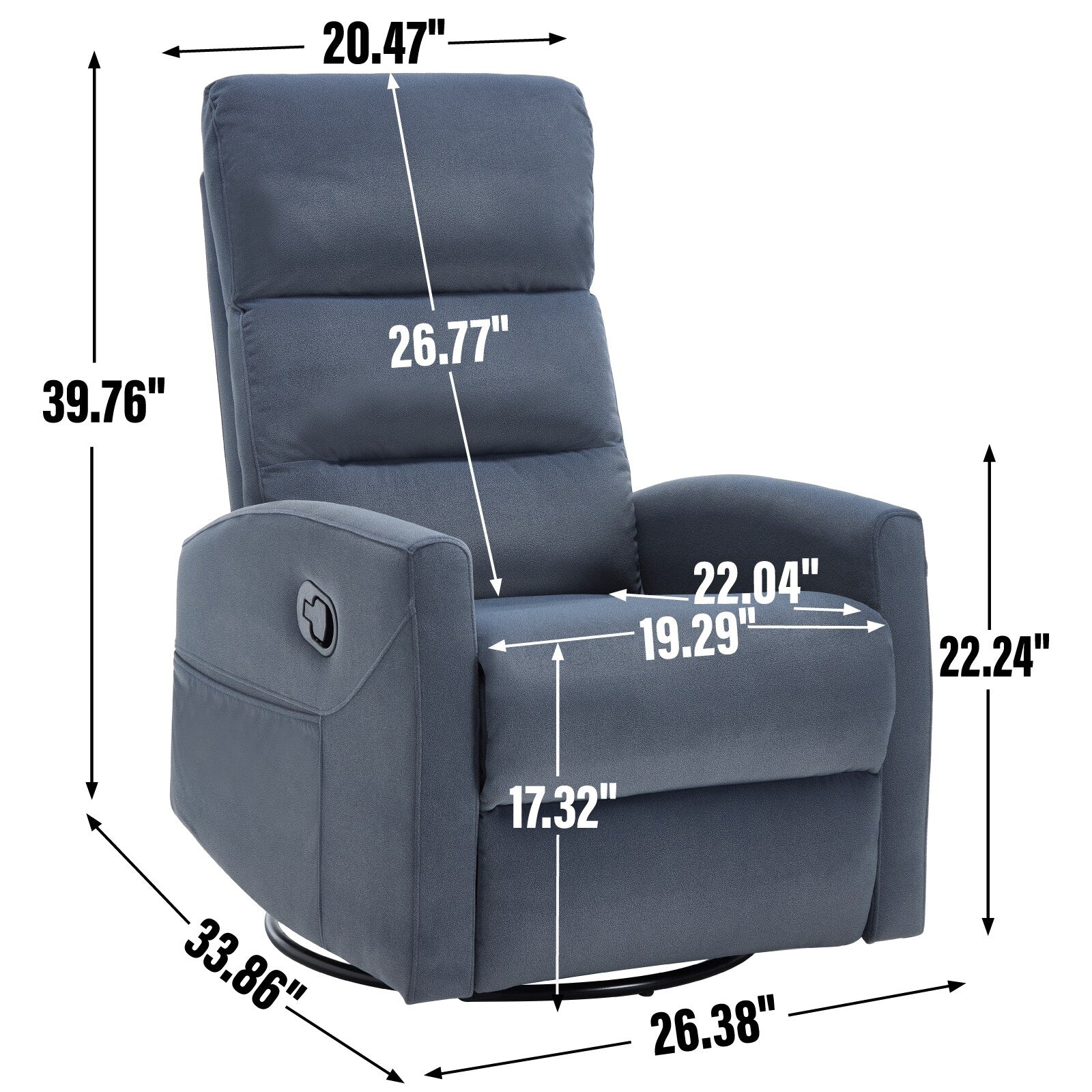 Fabric Manual Recliner Chair 360�� Swivel Chair with Rocker and Footrest, Armchair with Adjustable Backrest Pedals