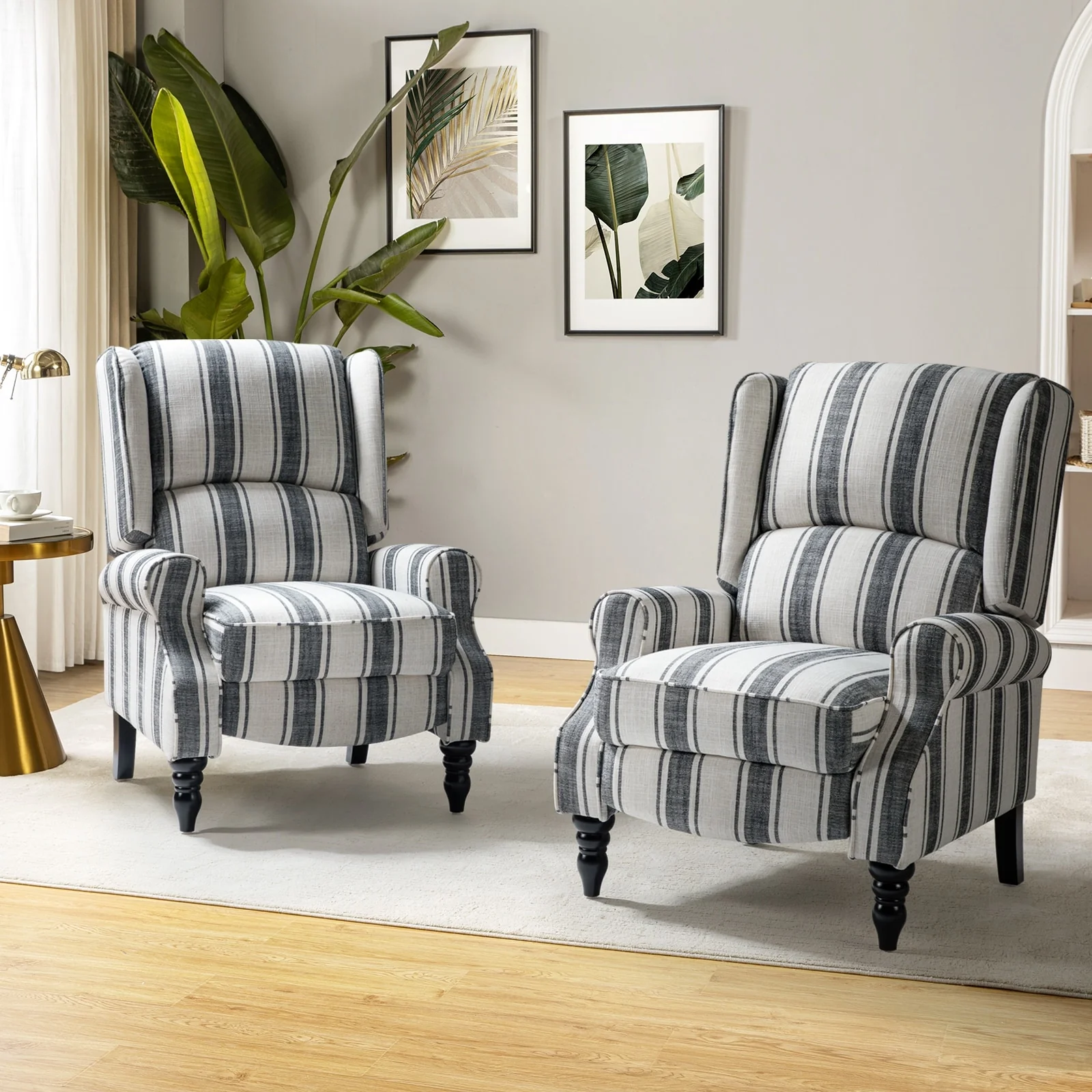 Olympus Upholstered Classic Manual Wingback Recliner with Solid Wood Legs Set of 2 by HULALA HOME