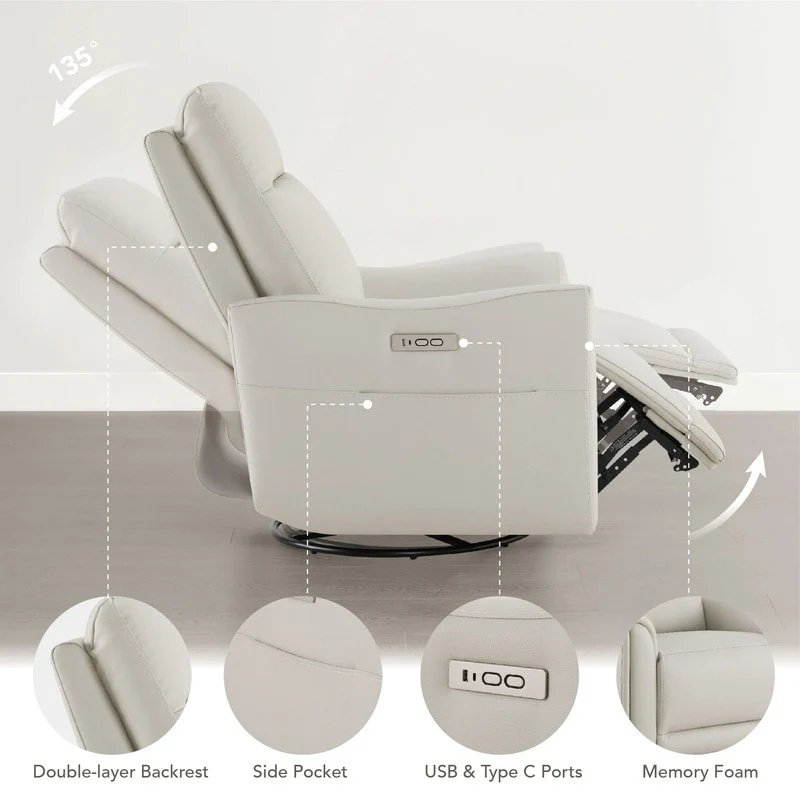 Farley Power Swivel Genuine Leather Recliner Chair Nursery Glider