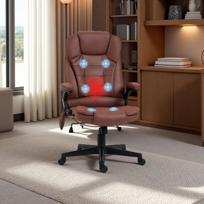 Heated Microfiber Executive Office Chair with 6-Point Massage, Reclining Backrest, Adjustable Height & Remote Control