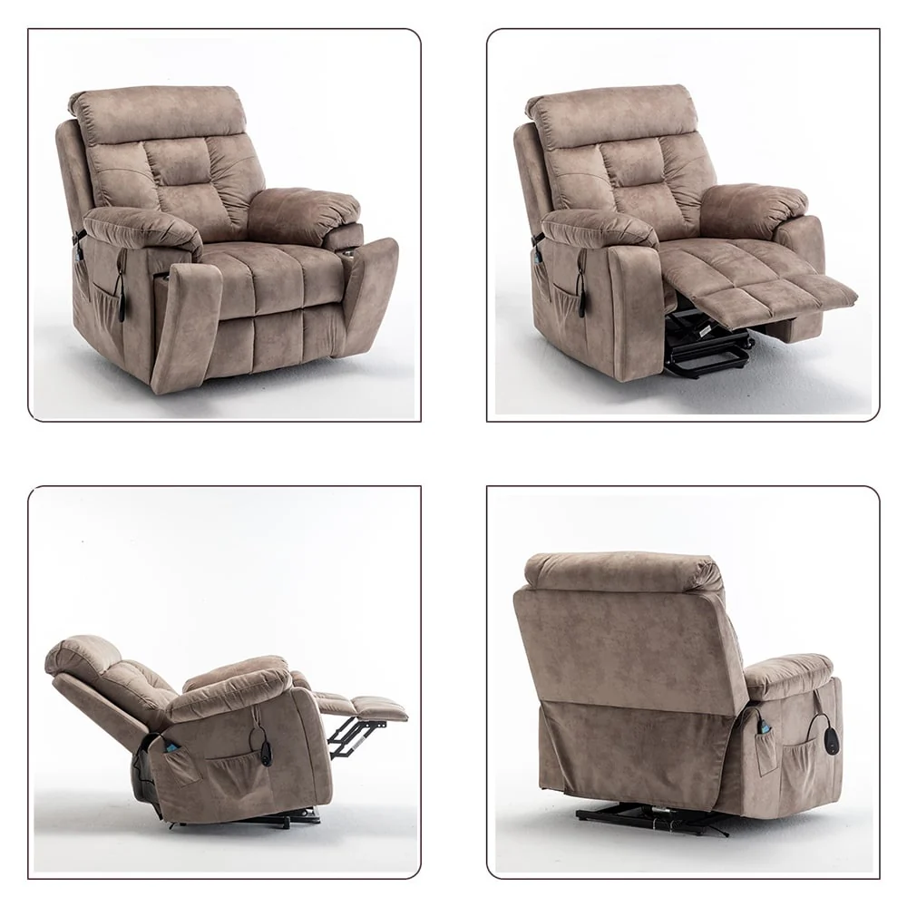 Large Electric Massage Lift Recliner with Heat, Hidden Cup Holder