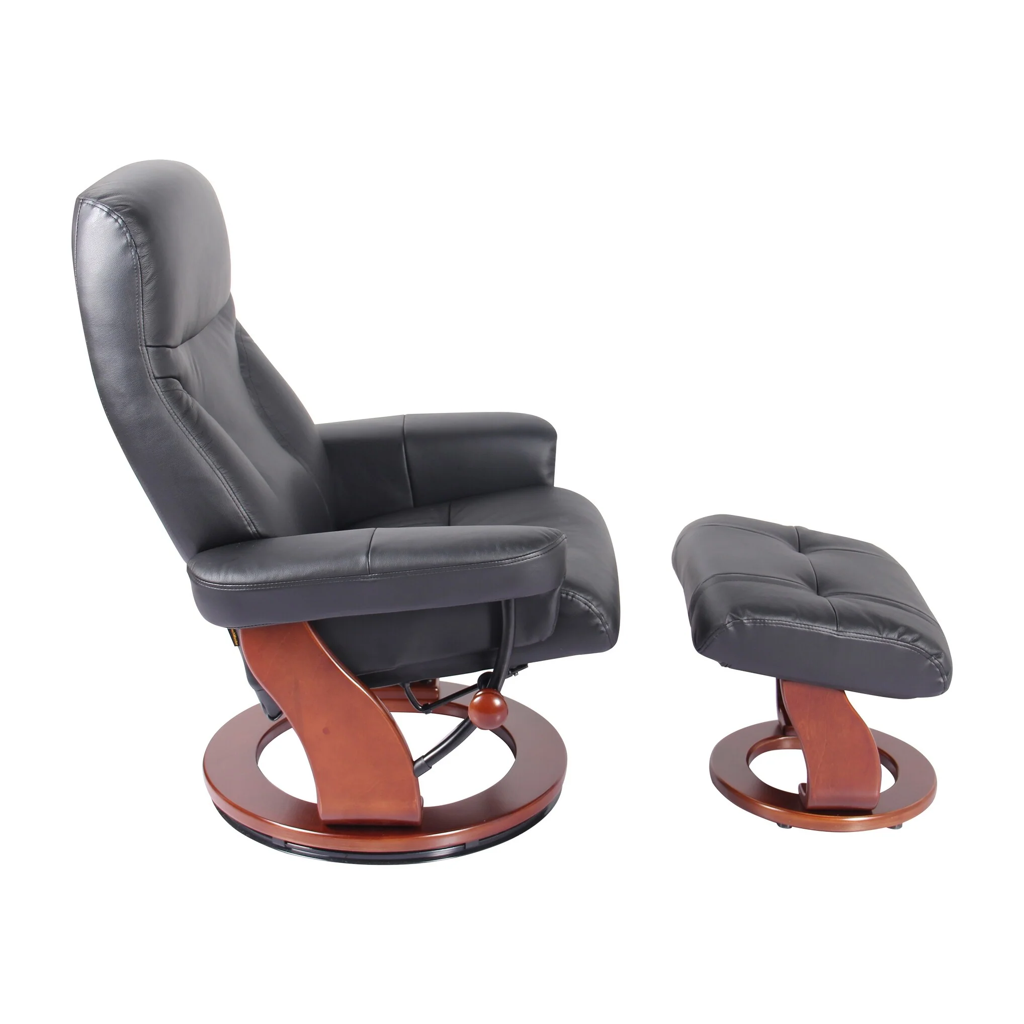 Almond Genuine Leather Recliner and Ottoman