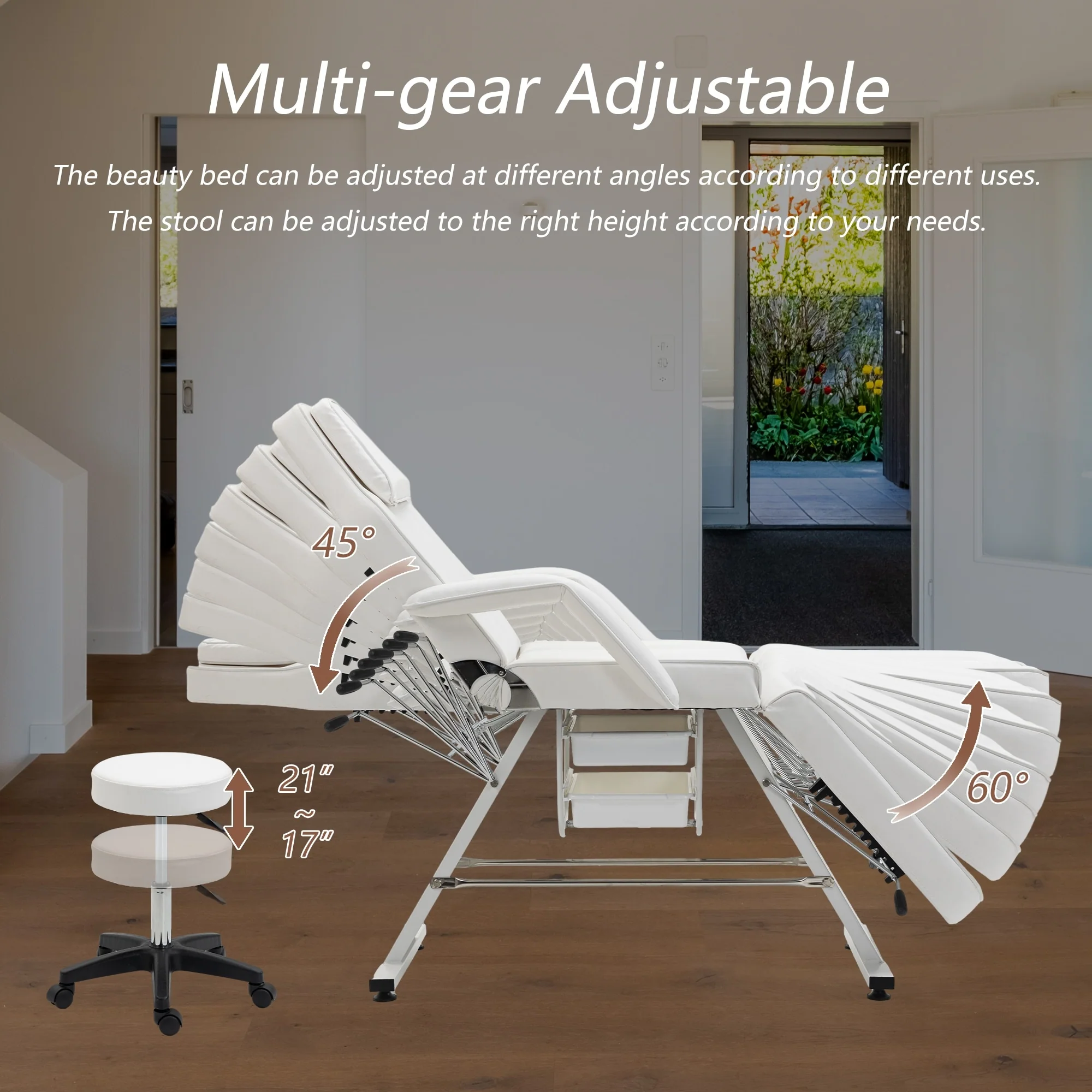 Professional Massage Spa Salon Bed Chair, Folding Lash Bed with Hydraulic Stool Adjustable Facial Chair Bed