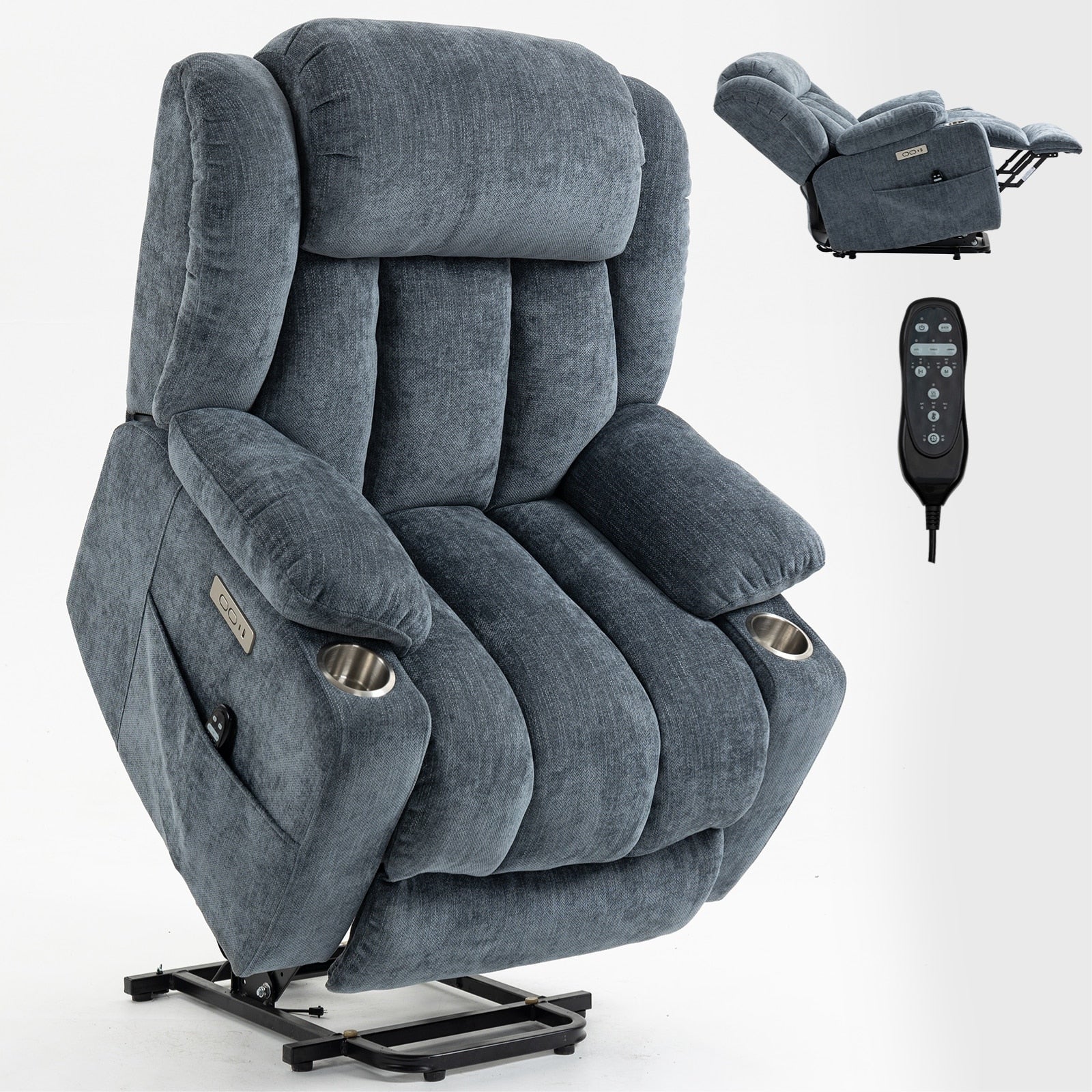 Electric Lift Recliner with Targeted Massage, Lumbar Heating, Dual USB Charging, and Stainless Steel Cup Holders
