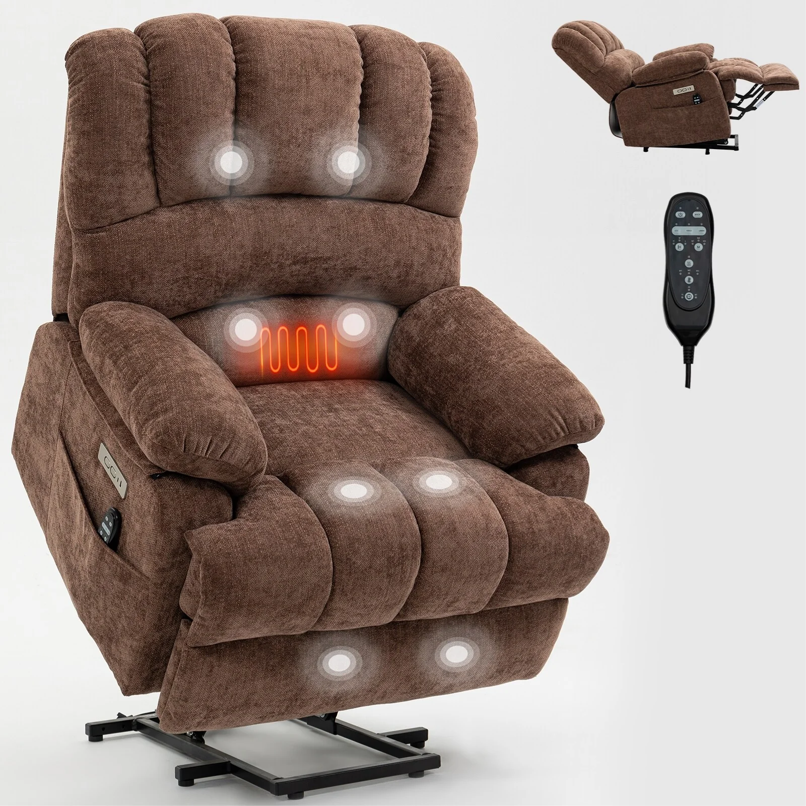 Chenille Power Lift Recliner Chair with 8-Point Vibration Massage