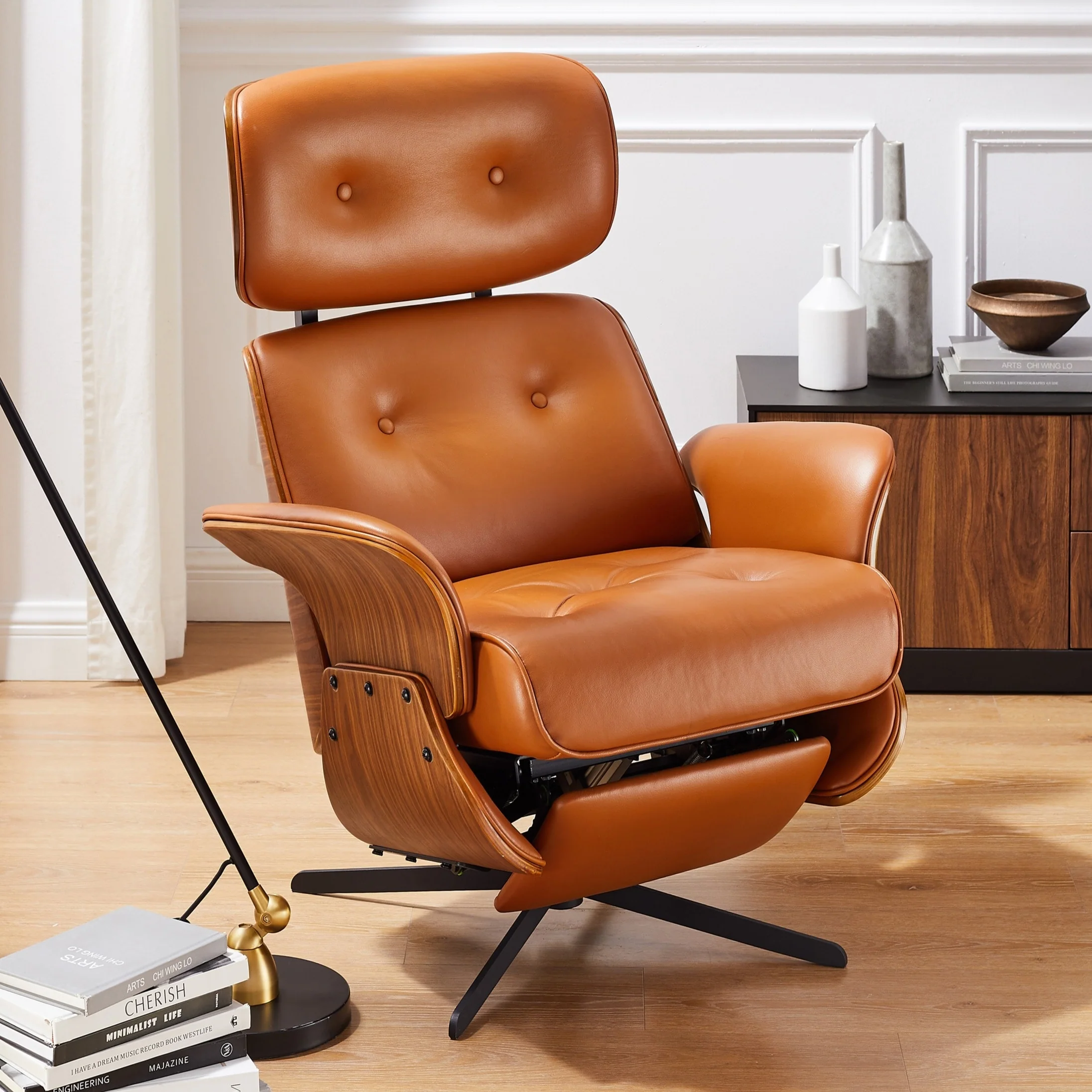 Art Leon Swivel Top Grain Leather Power Recliner Chair