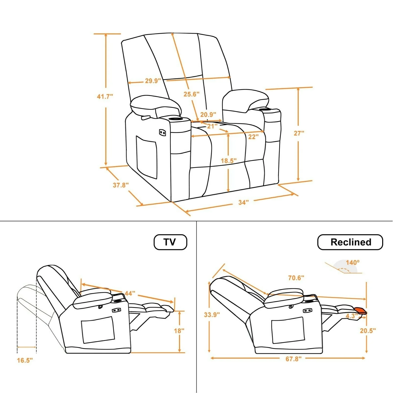 MCombo Electric Power?Recliner Chair with Massage  Heat, Plush Fabric 8015
